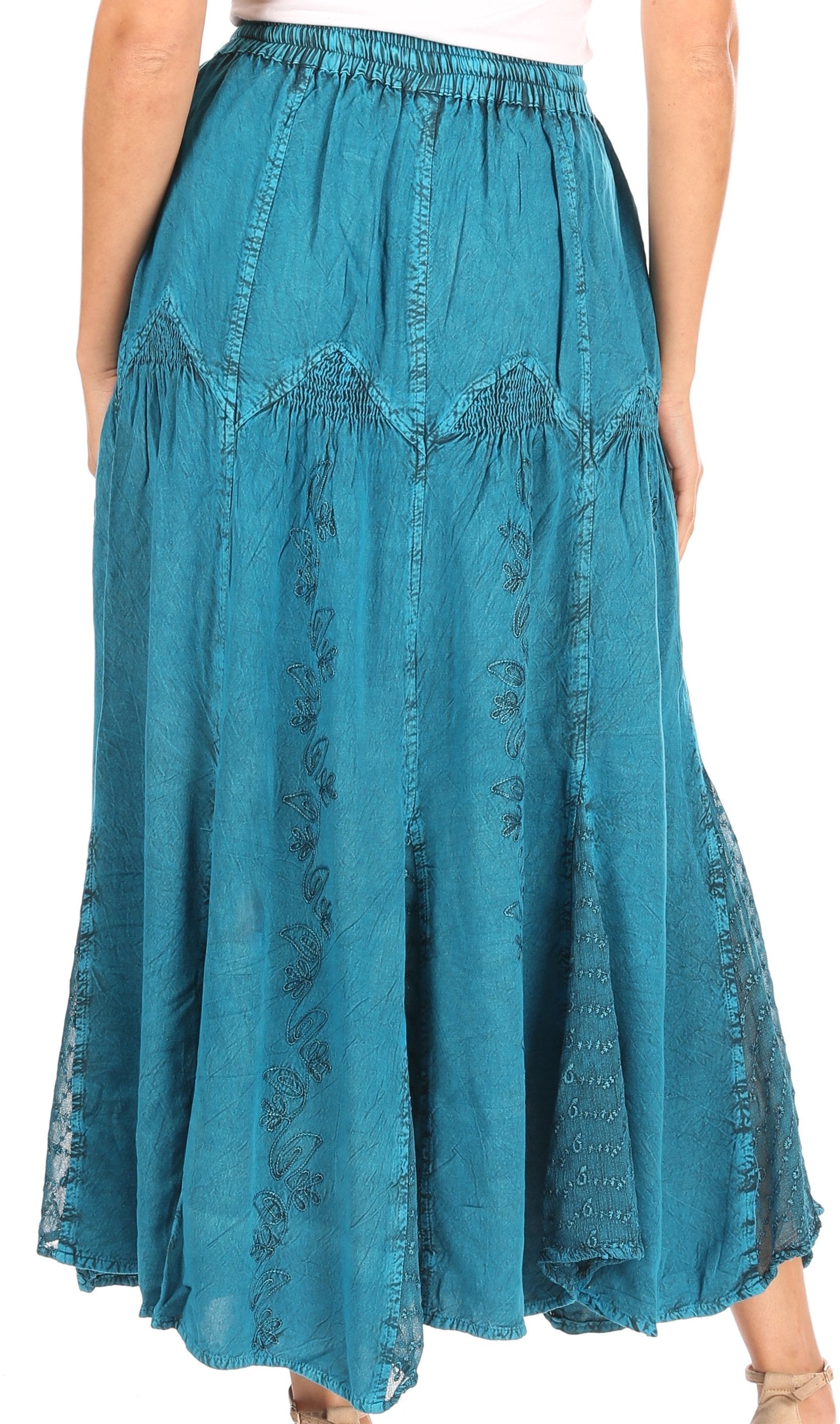 Sakkas - Olivia Maxi Bohemian Gypsy Long Skirt With Elastic Waist and Lace