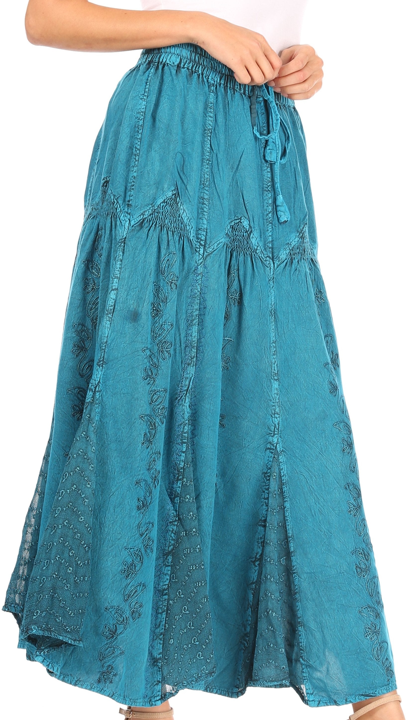 Sakkas - Olivia Maxi Bohemian Gypsy Long Skirt With Elastic Waist and Lace