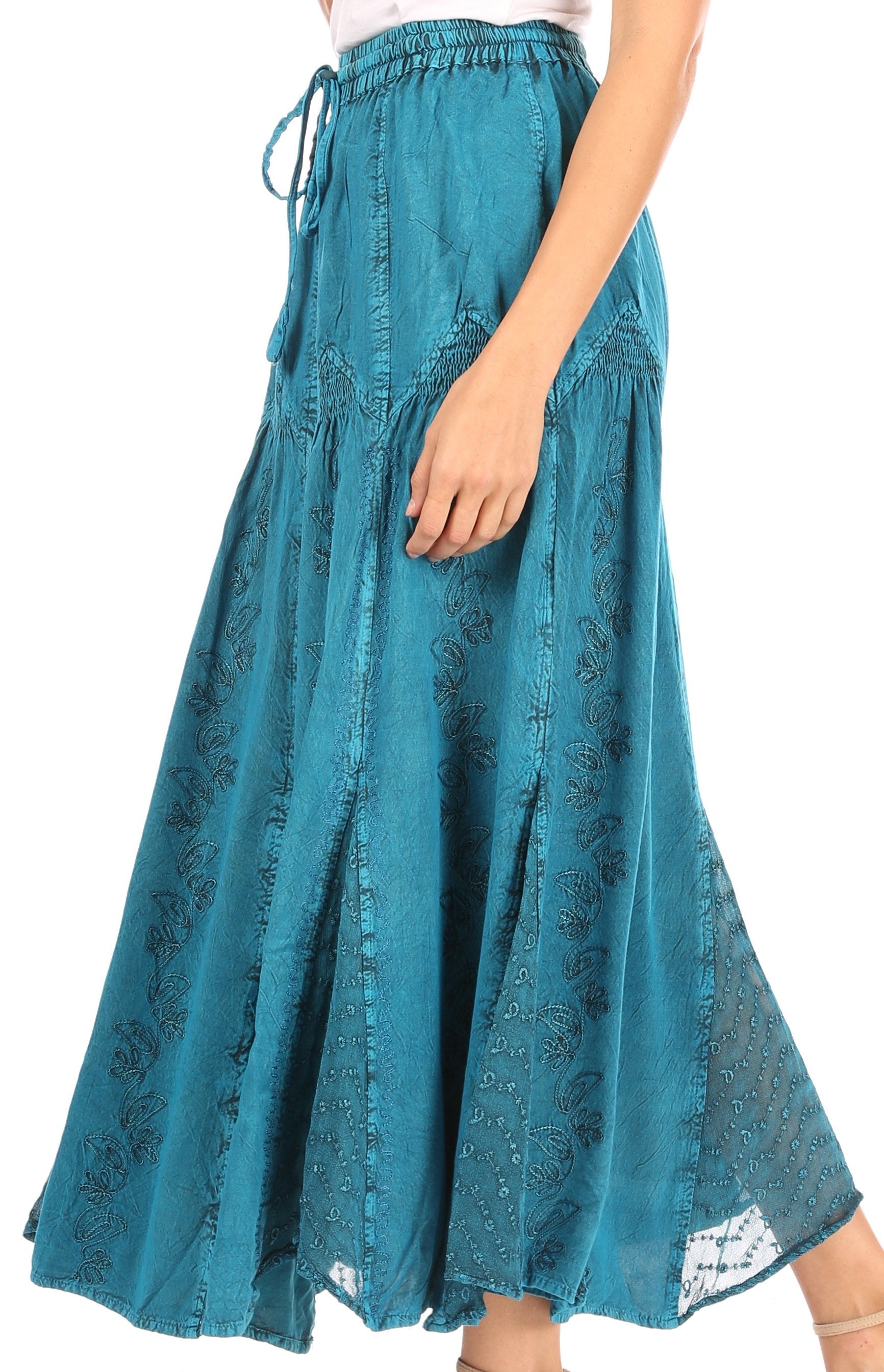 Sakkas - Olivia Maxi Bohemian Gypsy Long Skirt With Elastic Waist and Lace