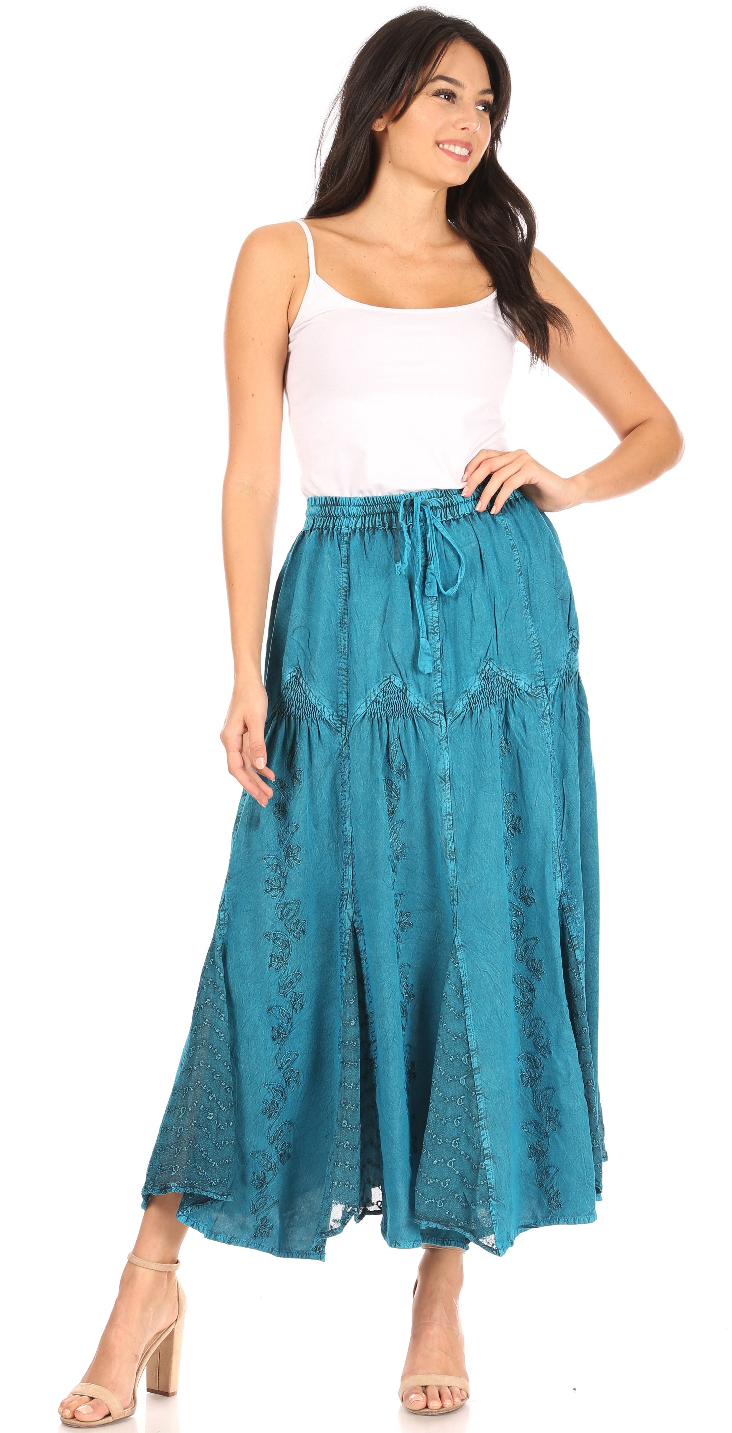 Sakkas - Olivia Maxi Bohemian Gypsy Long Skirt With Elastic Waist and Lace