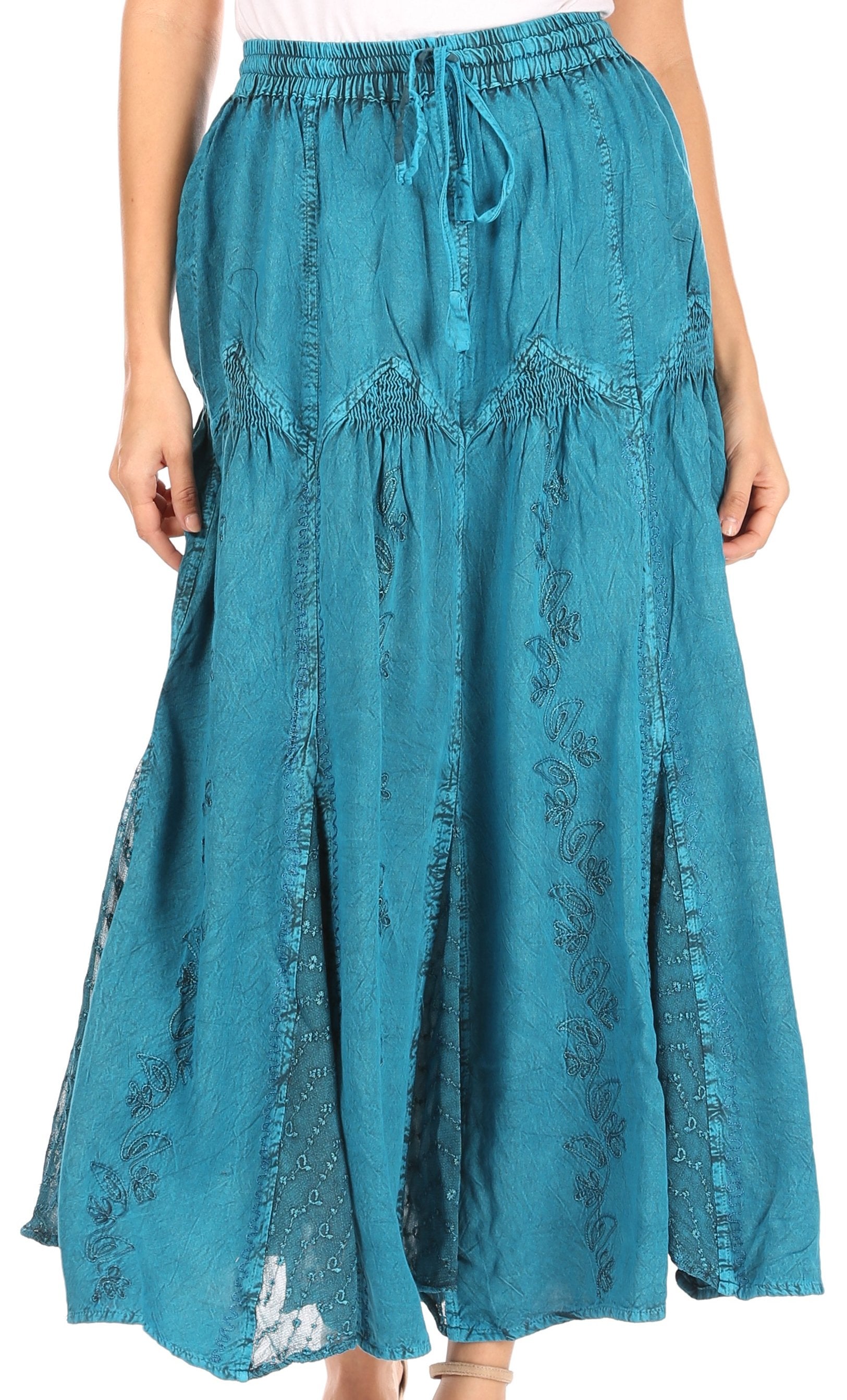 Sakkas - Olivia Maxi Bohemian Gypsy Long Skirt With Elastic Waist and Lace