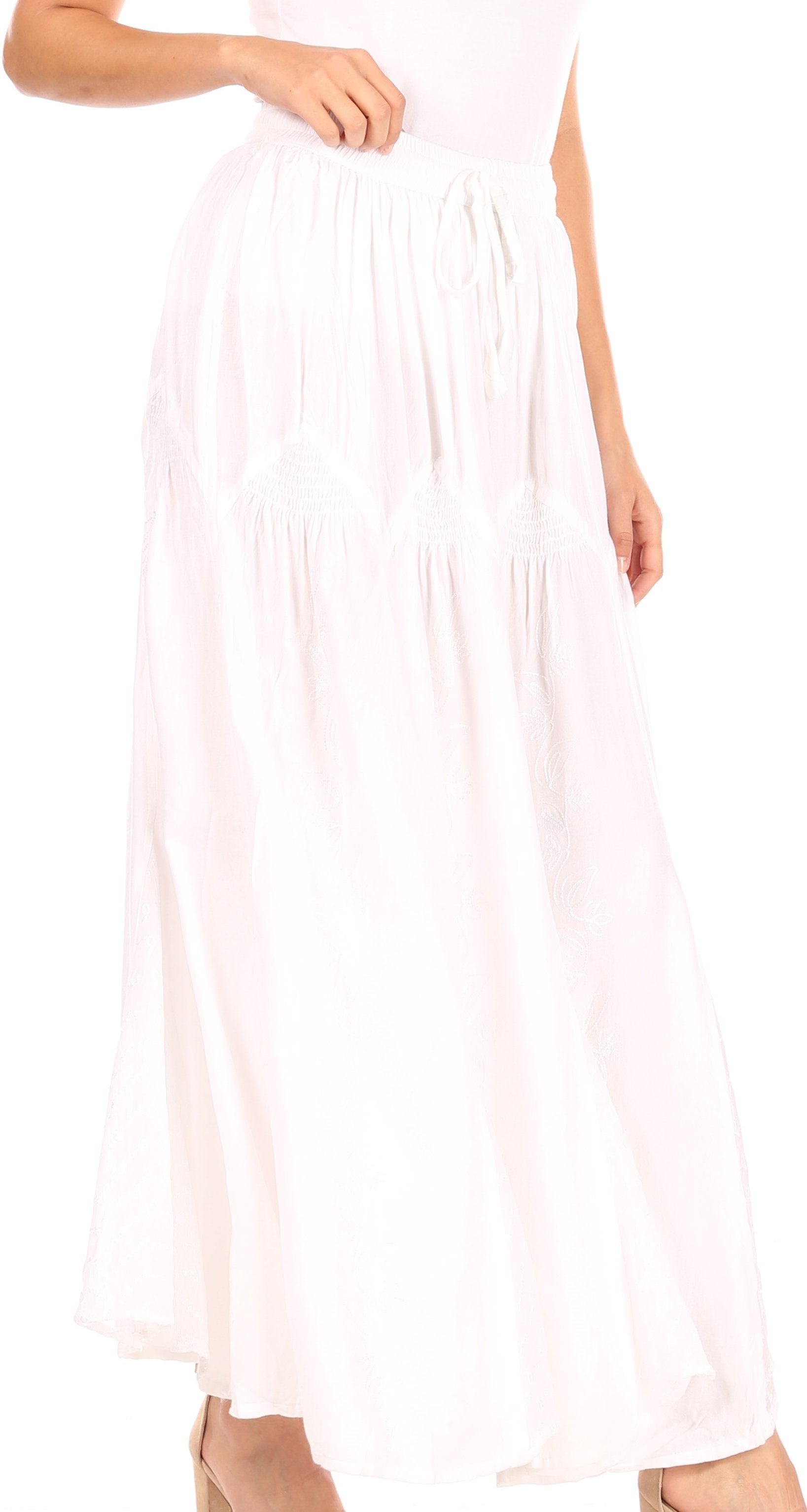 Sakkas - Olivia Maxi Bohemian Gypsy Long Skirt With Elastic Waist and Lace