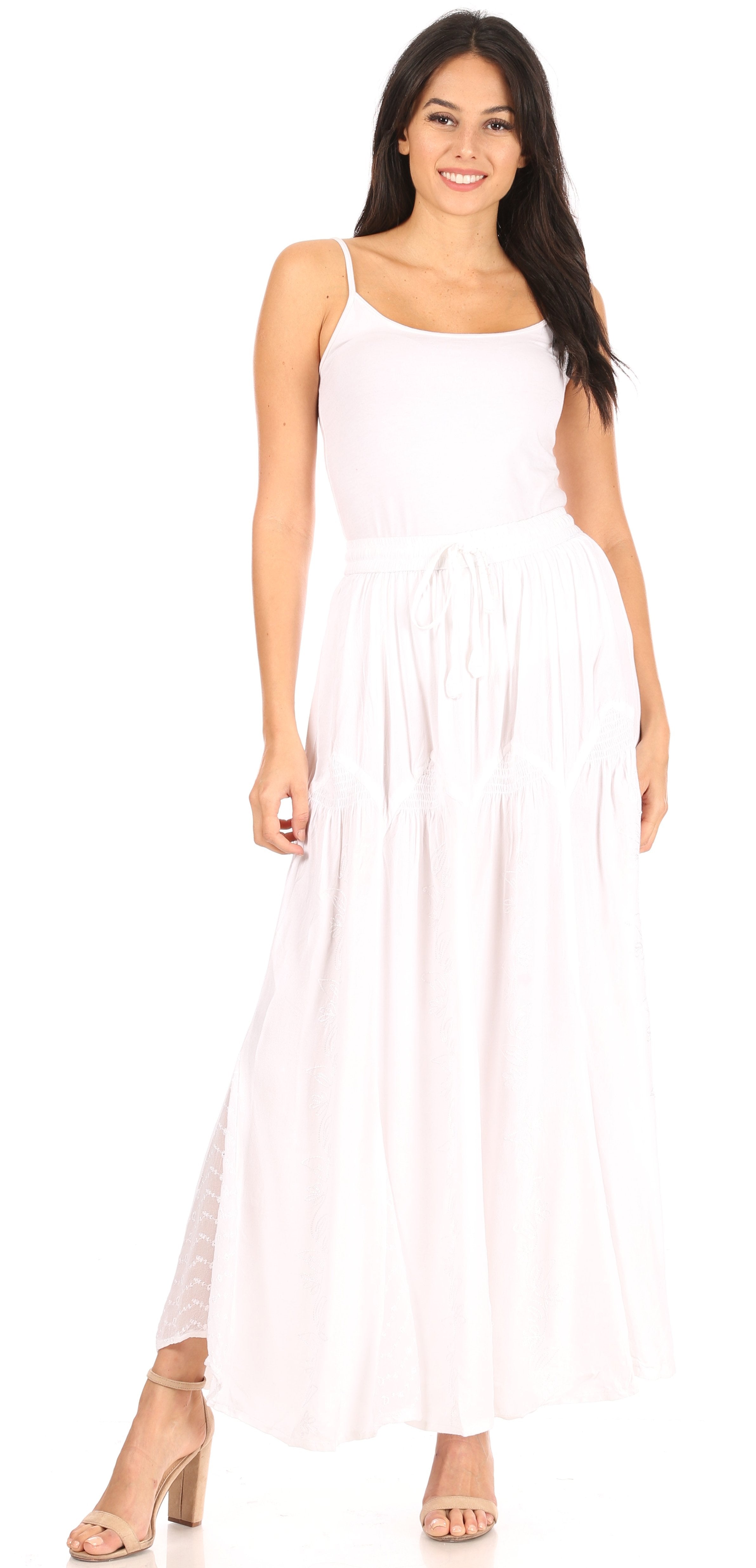 Sakkas - Olivia Maxi Bohemian Gypsy Long Skirt With Elastic Waist and Lace