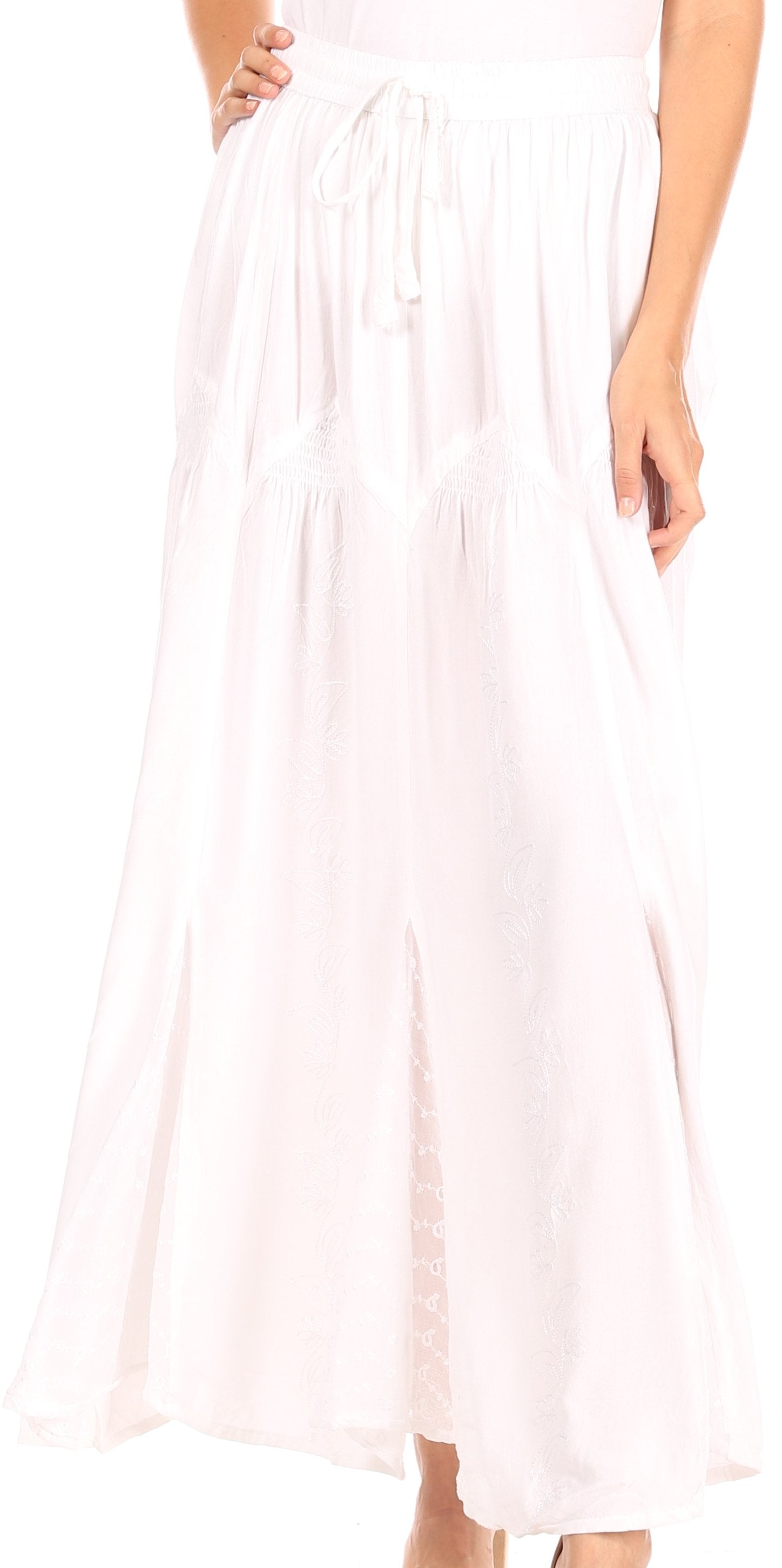 Sakkas - Olivia Maxi Bohemian Gypsy Long Skirt With Elastic Waist and Lace