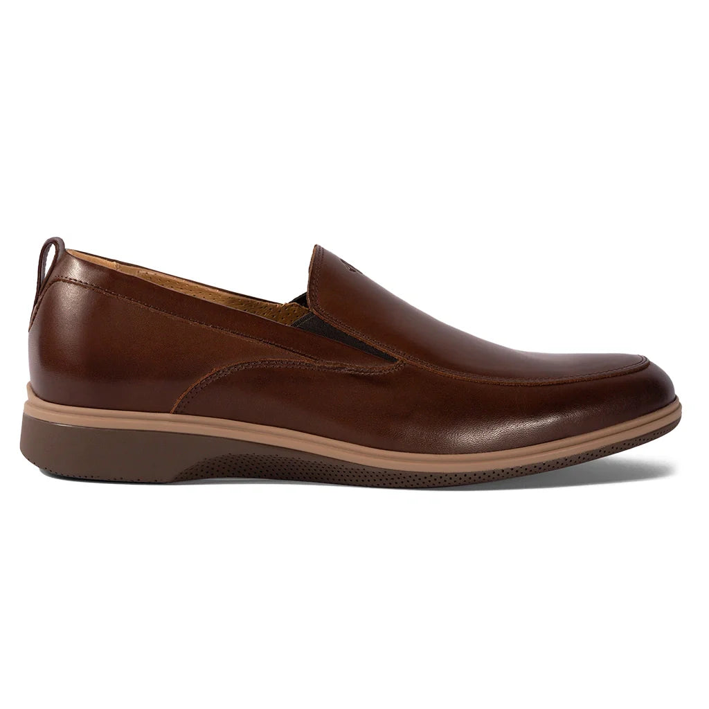 Brown leather loafer shoe on a white background
