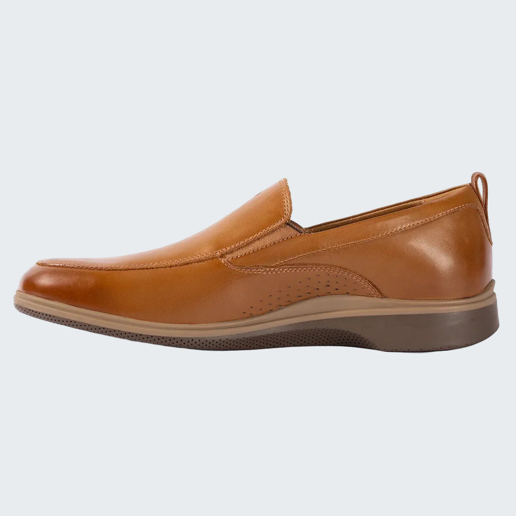 Brown leather loafer shoe on a white background
