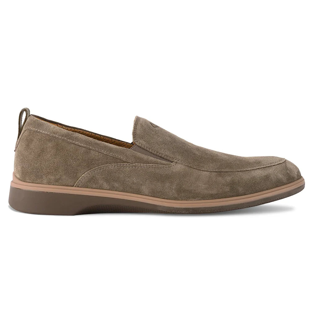 Brown suede loafer shoe on a white background