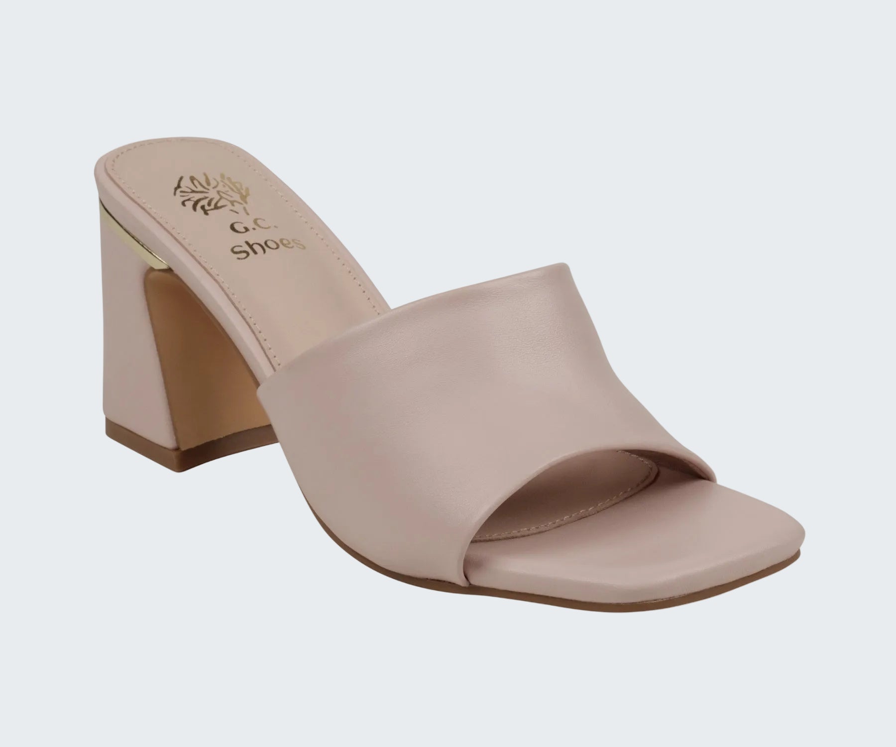Beige high-heeled sandal on a white background