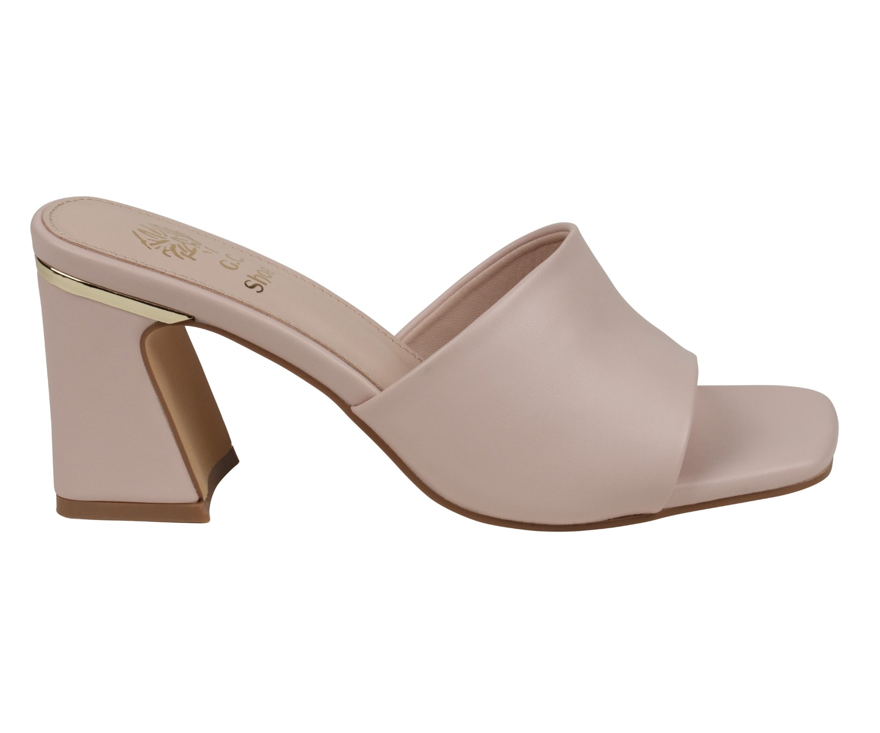 Beige high-heeled shoe on a white background