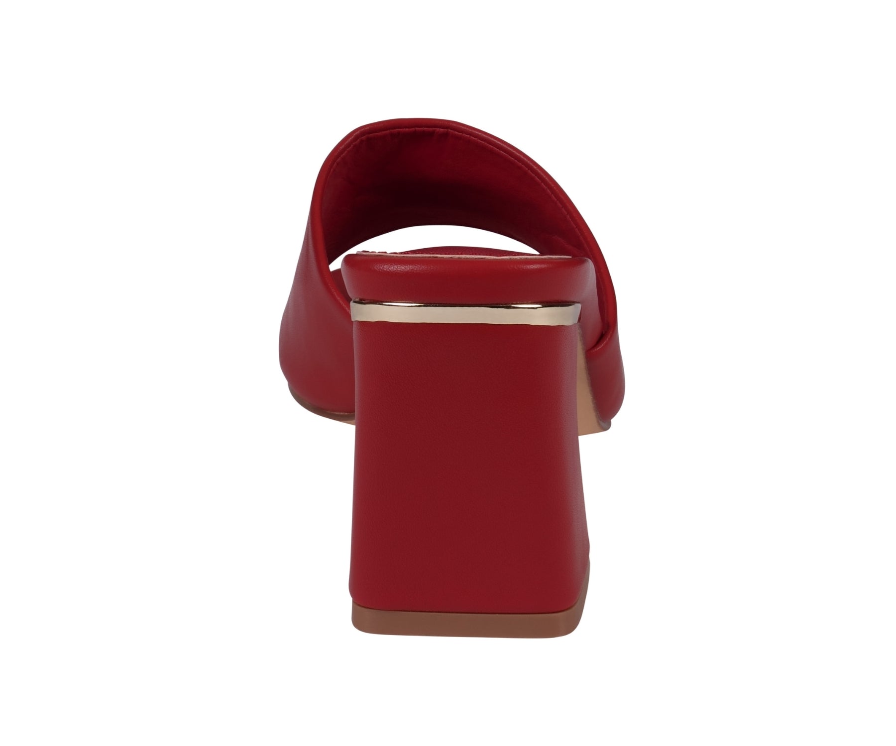 Red sandal with a gold buckle on a white background