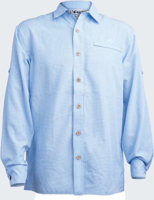 Light blue checkered shirt on a white background