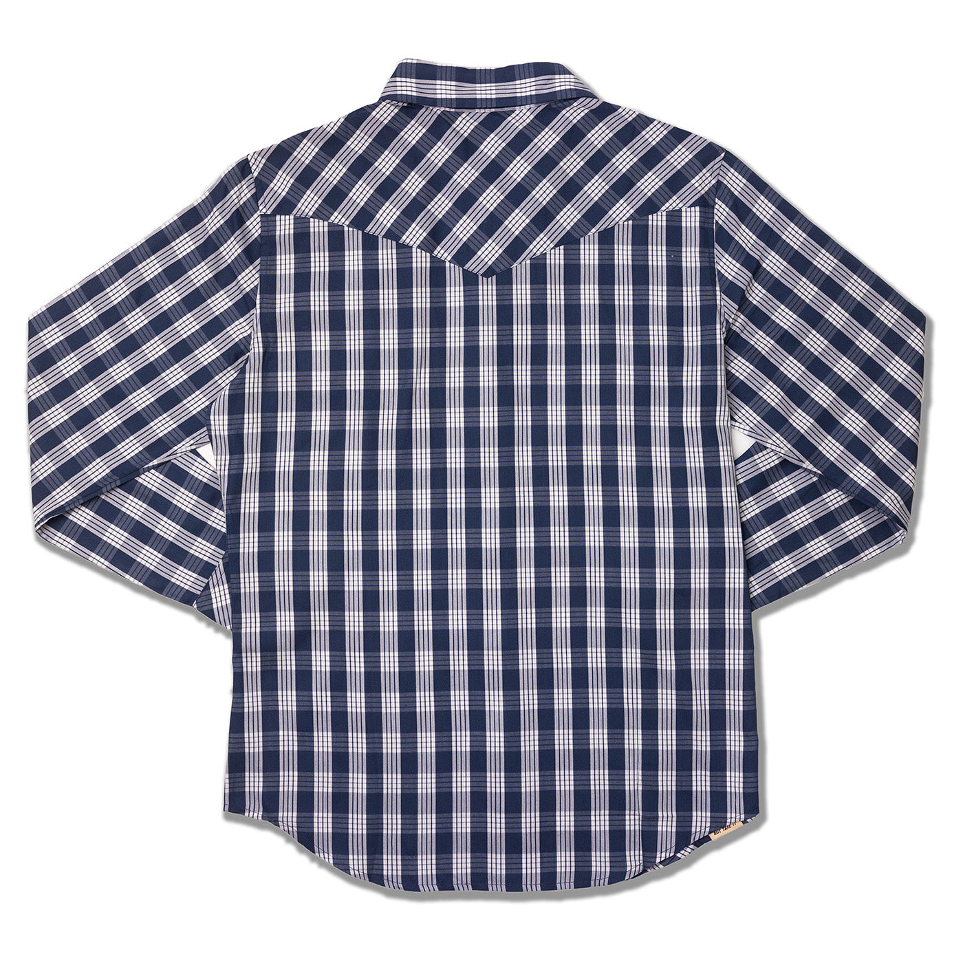 Navy and white checkered shirt on a white background