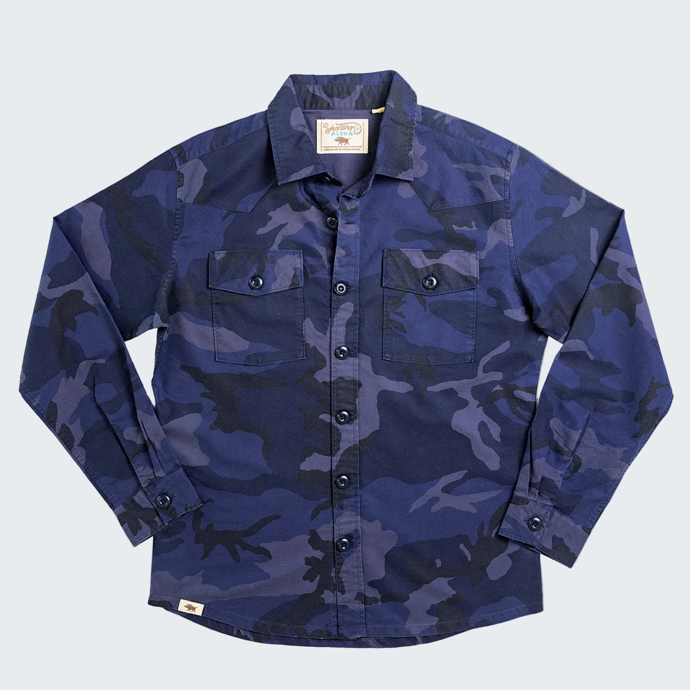 Blue camouflage shirt on a white background