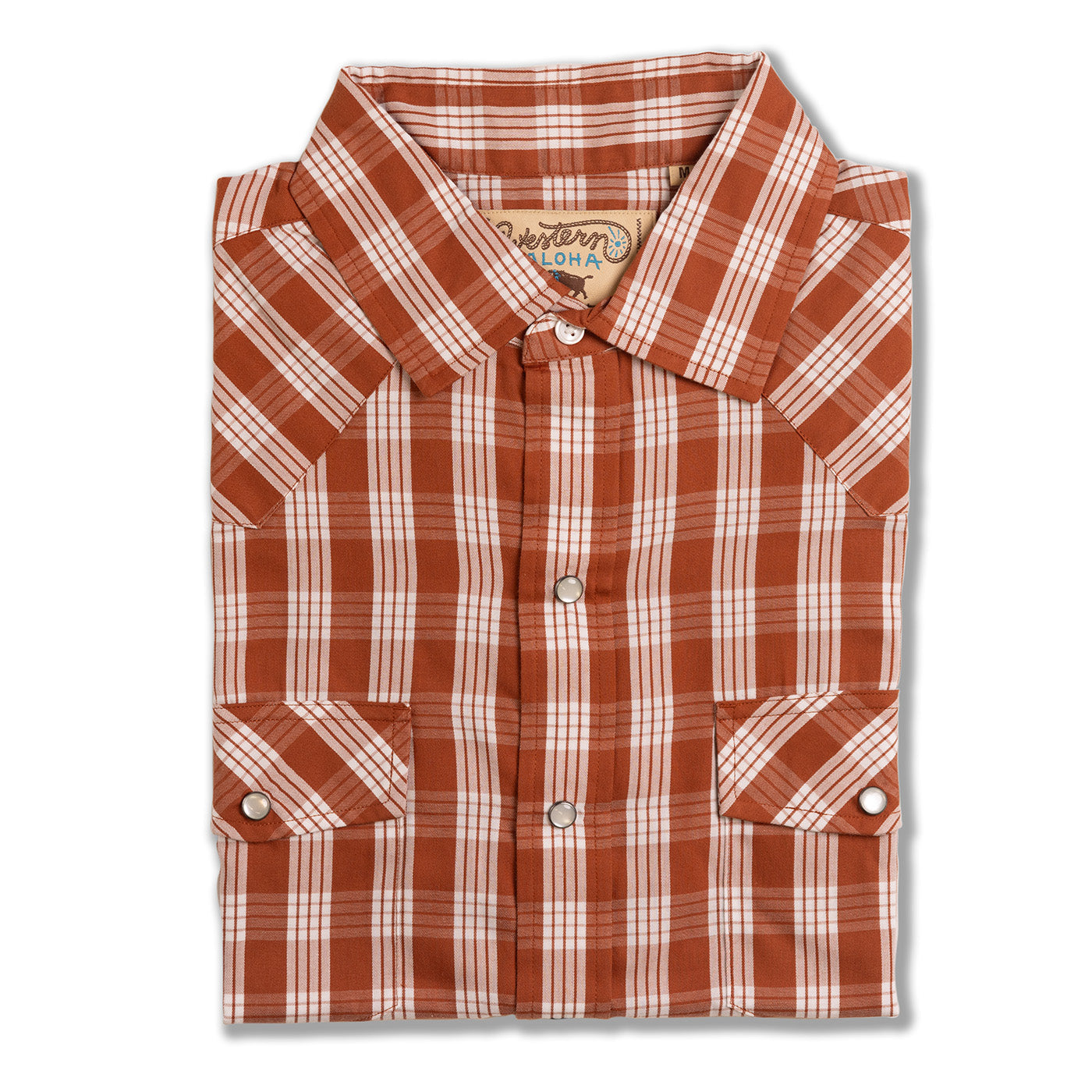 Plaid shirt with brown and white pattern on a white background