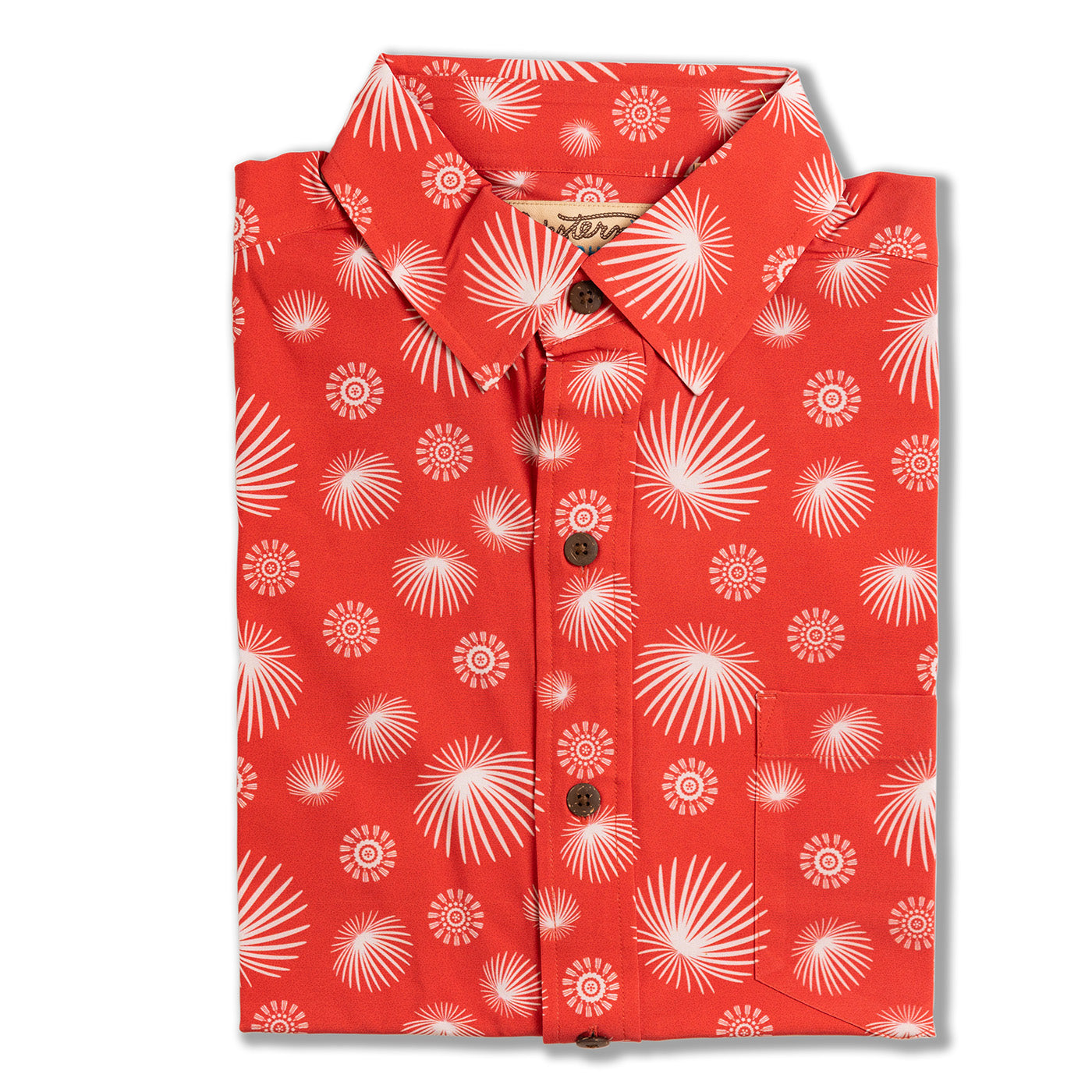 Red shirt with white abstract pattern on a white background