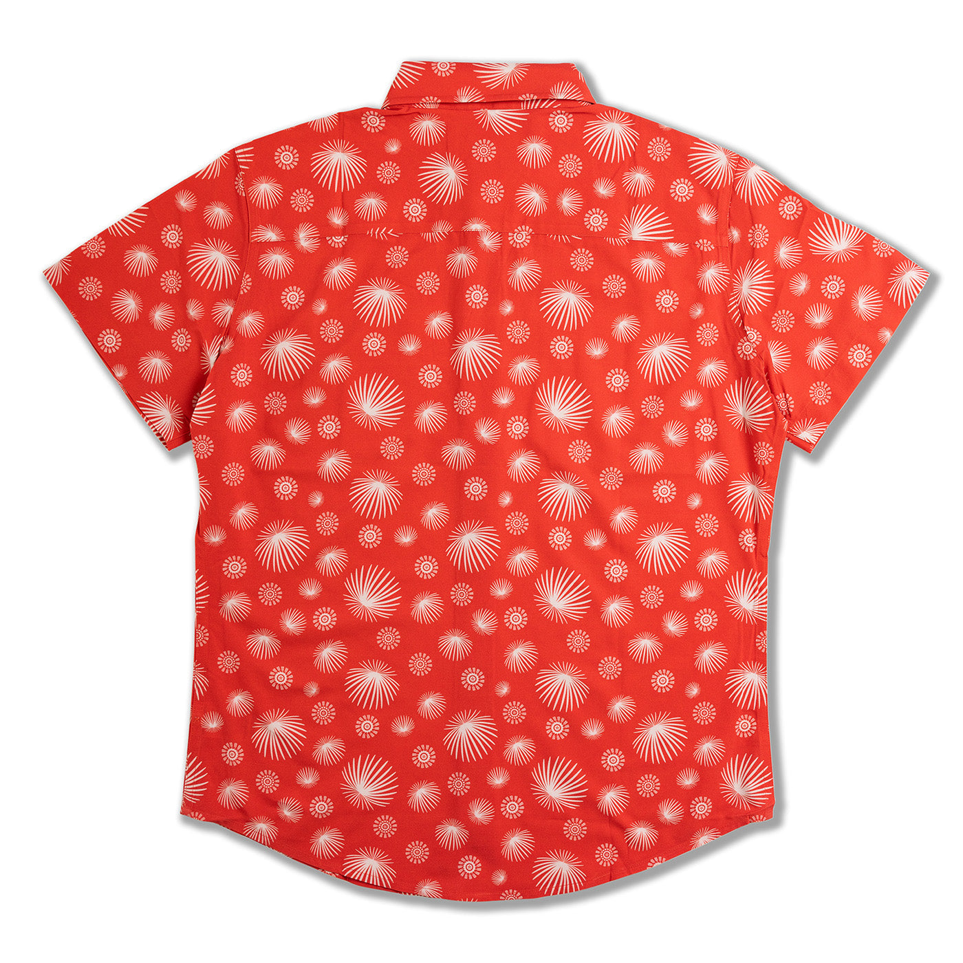 Red shirt with white shell pattern on a white background