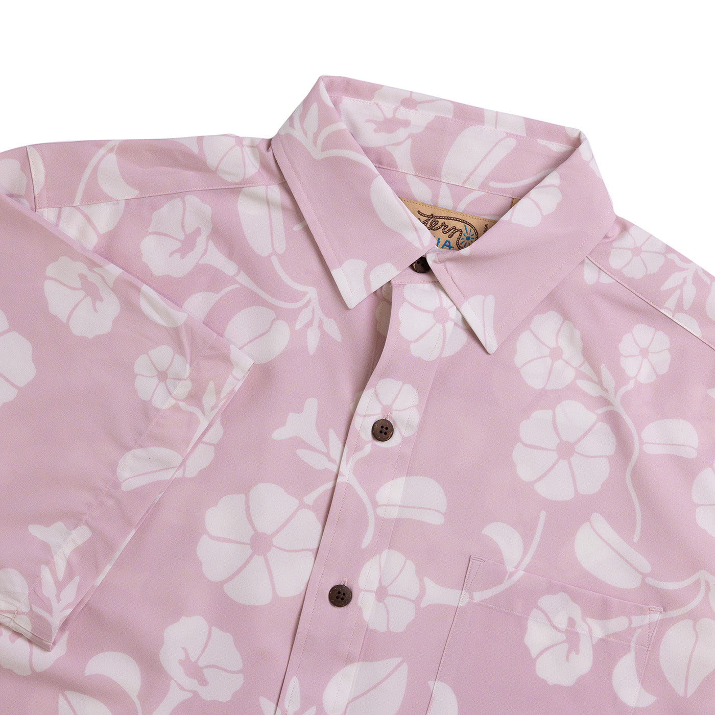 Pink floral patterned shirt on a white background