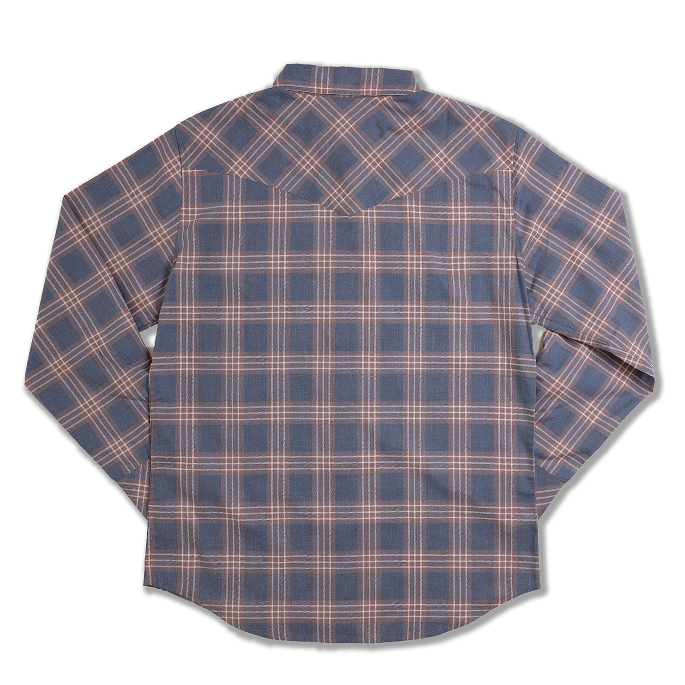 Plaid shirt with blue and brown pattern on a white background