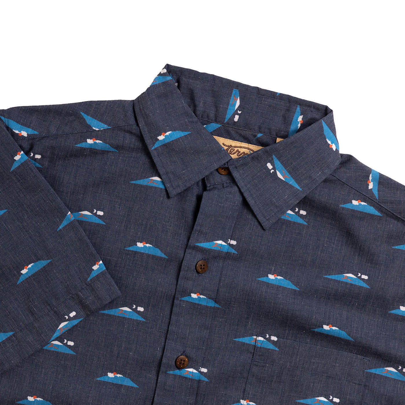 Navy shirt with small pattern on a white background