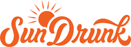 Logo of 'Sun Drunk' with an orange sun graphic on a white background