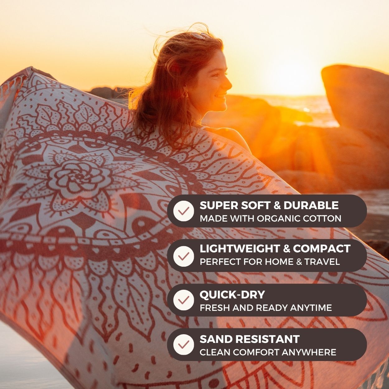 Feshka Sunflower Maroon Turkish Cotton Beach Towel