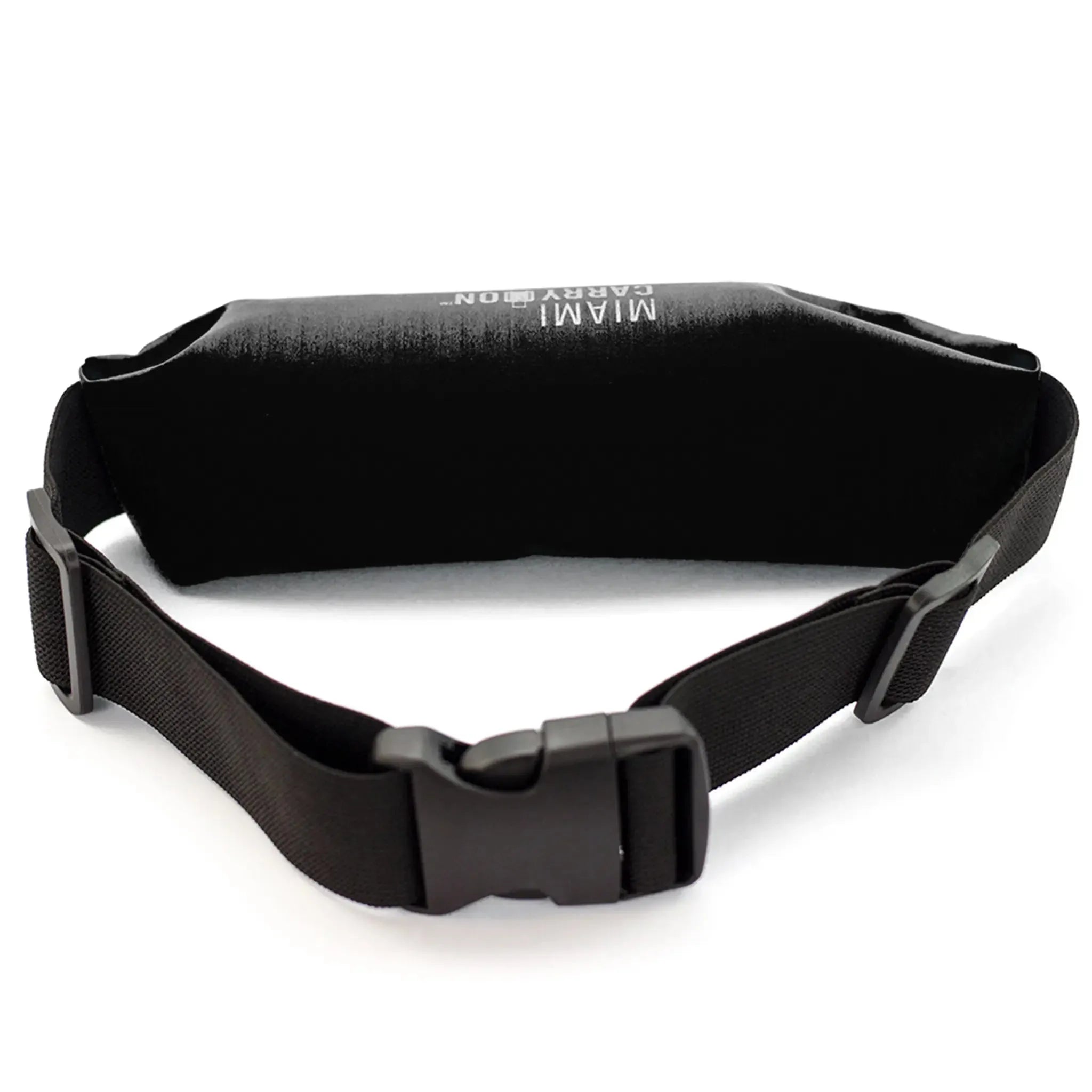 Black waist bag with 'CARRY ON' text on a white background