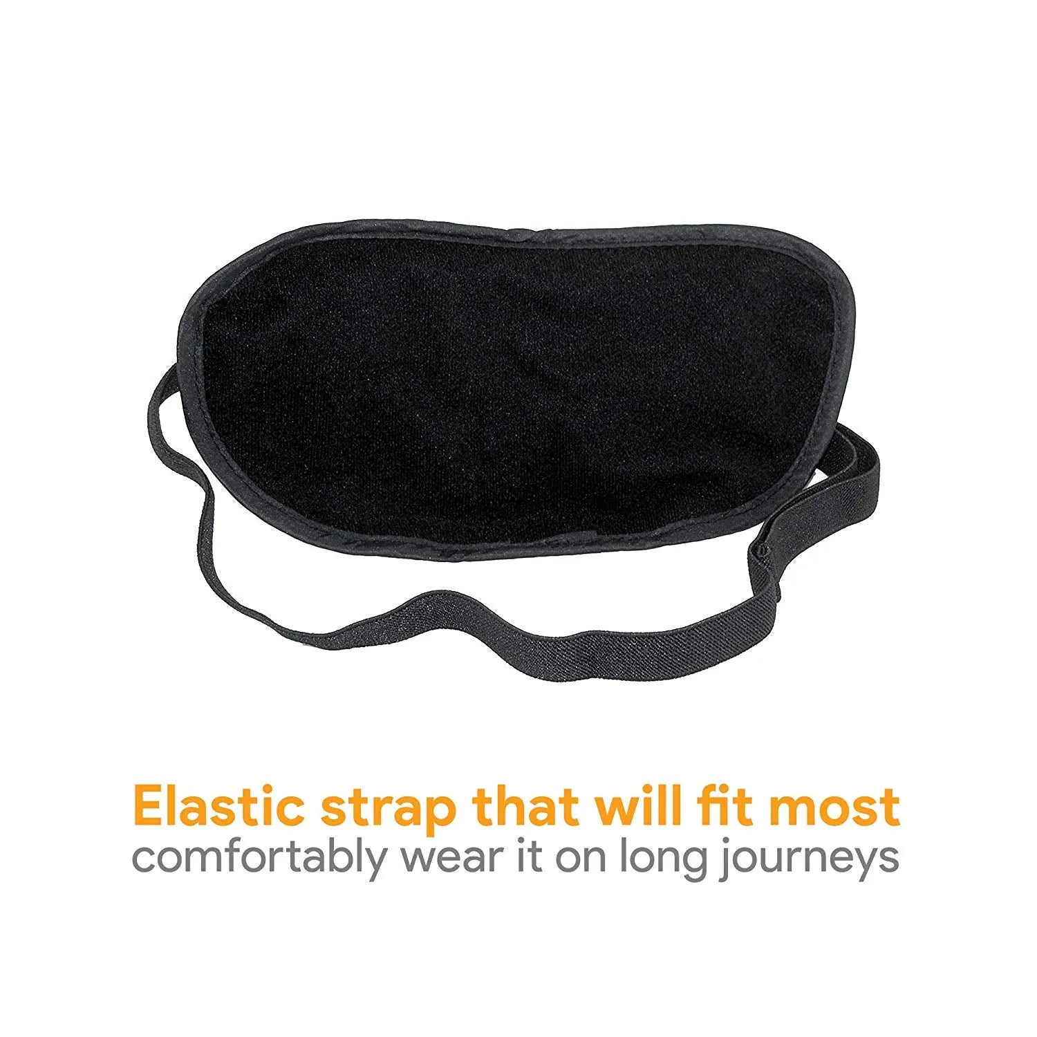 Black sleep mask with elastic strap on a white background