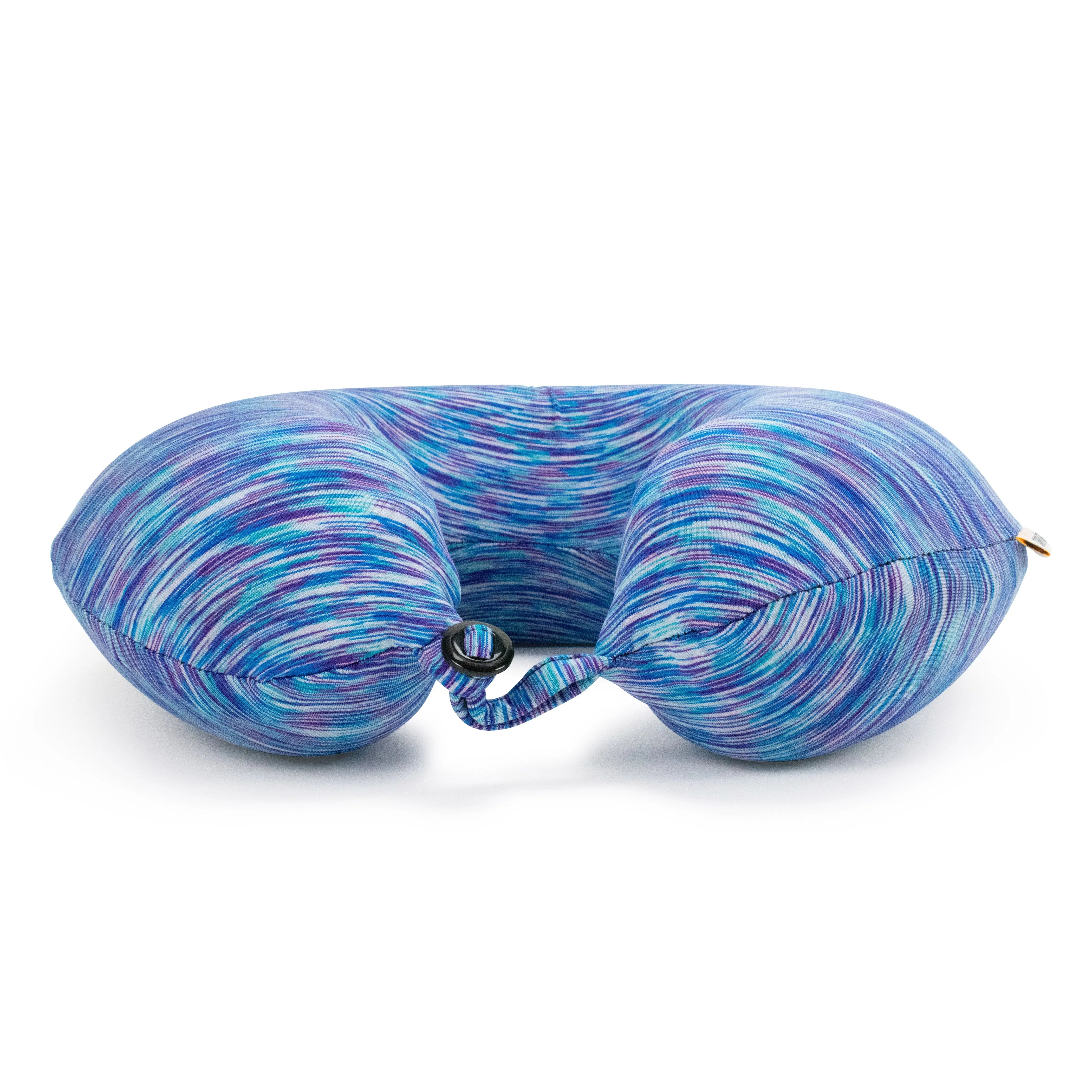 Blue and purple travel pillow on a white background