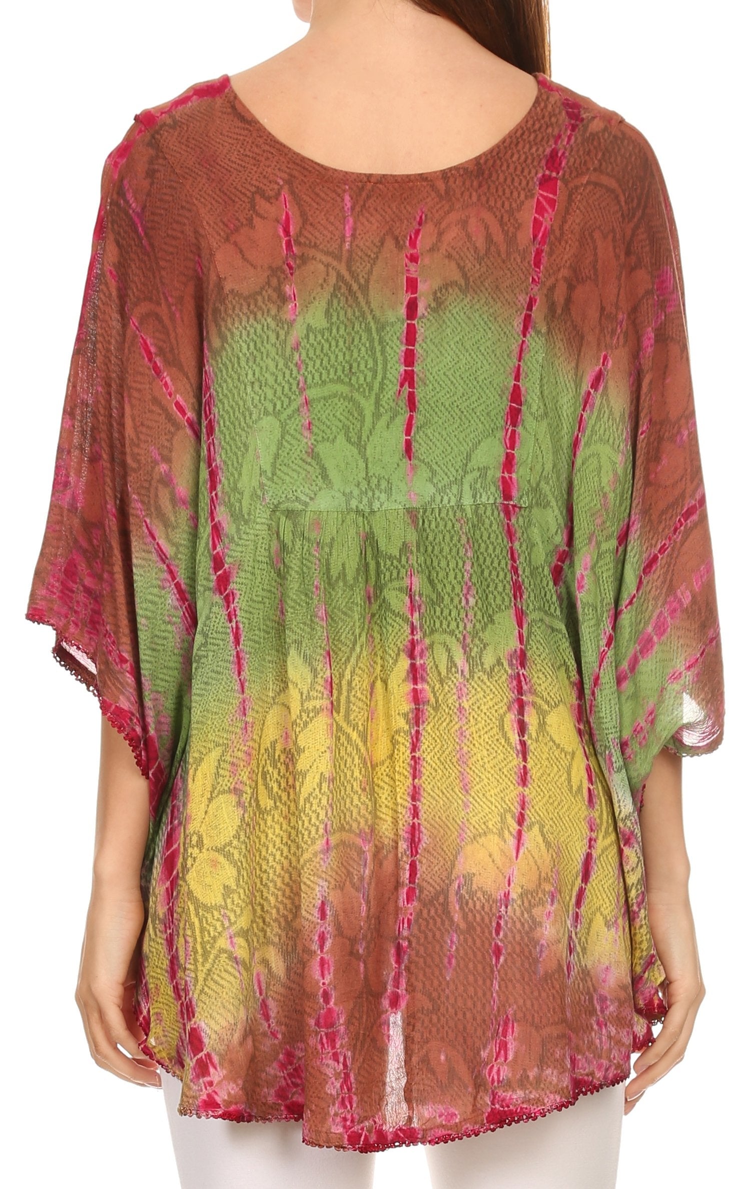 Sakkas - Ellesa Ombre Tie Dye Circle Poncho Blouse Shirt Top With Sequin Embroidery