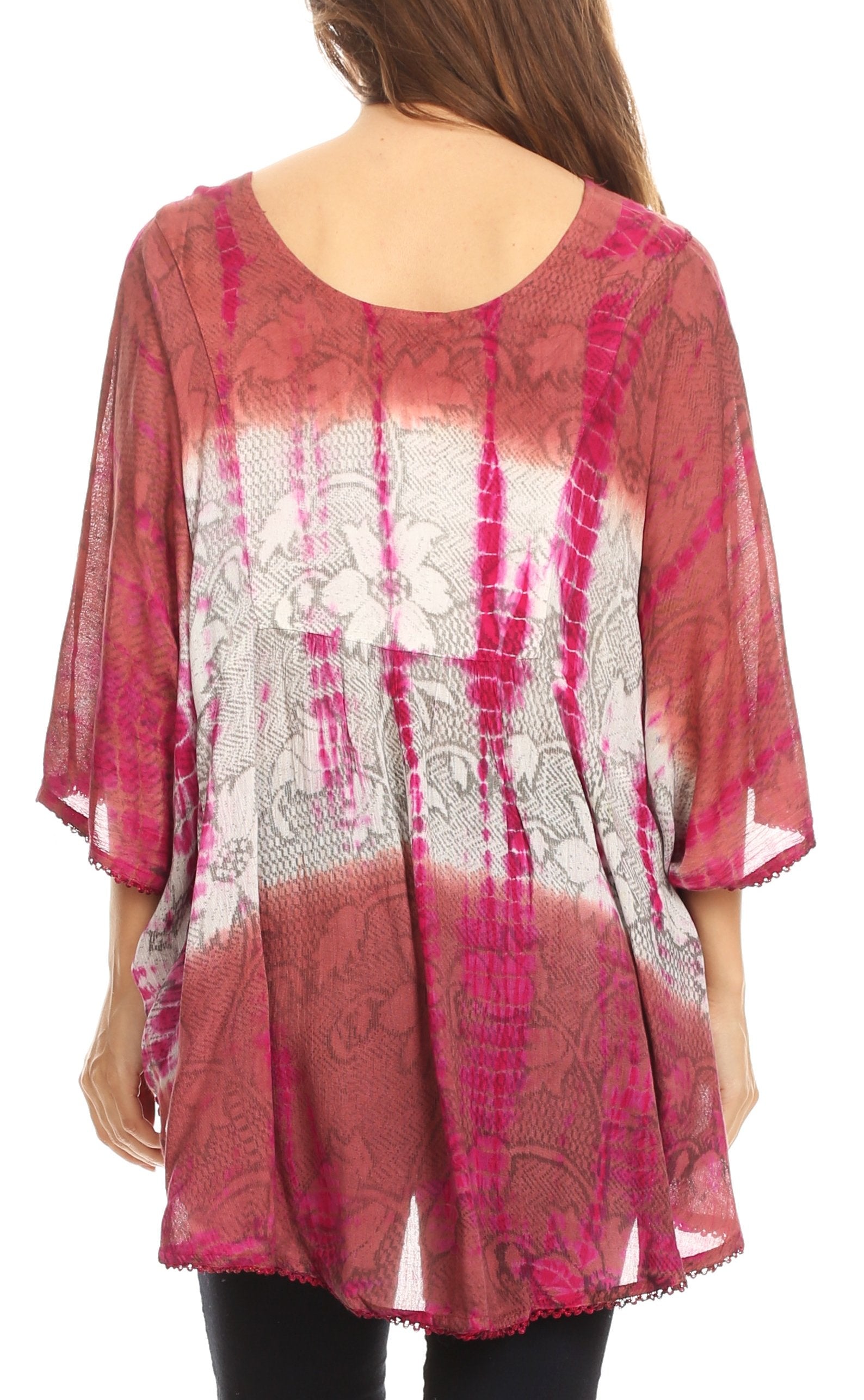 Sakkas - Ellesa Ombre Tie Dye Circle Poncho Blouse Shirt Top With Sequin Embroidery