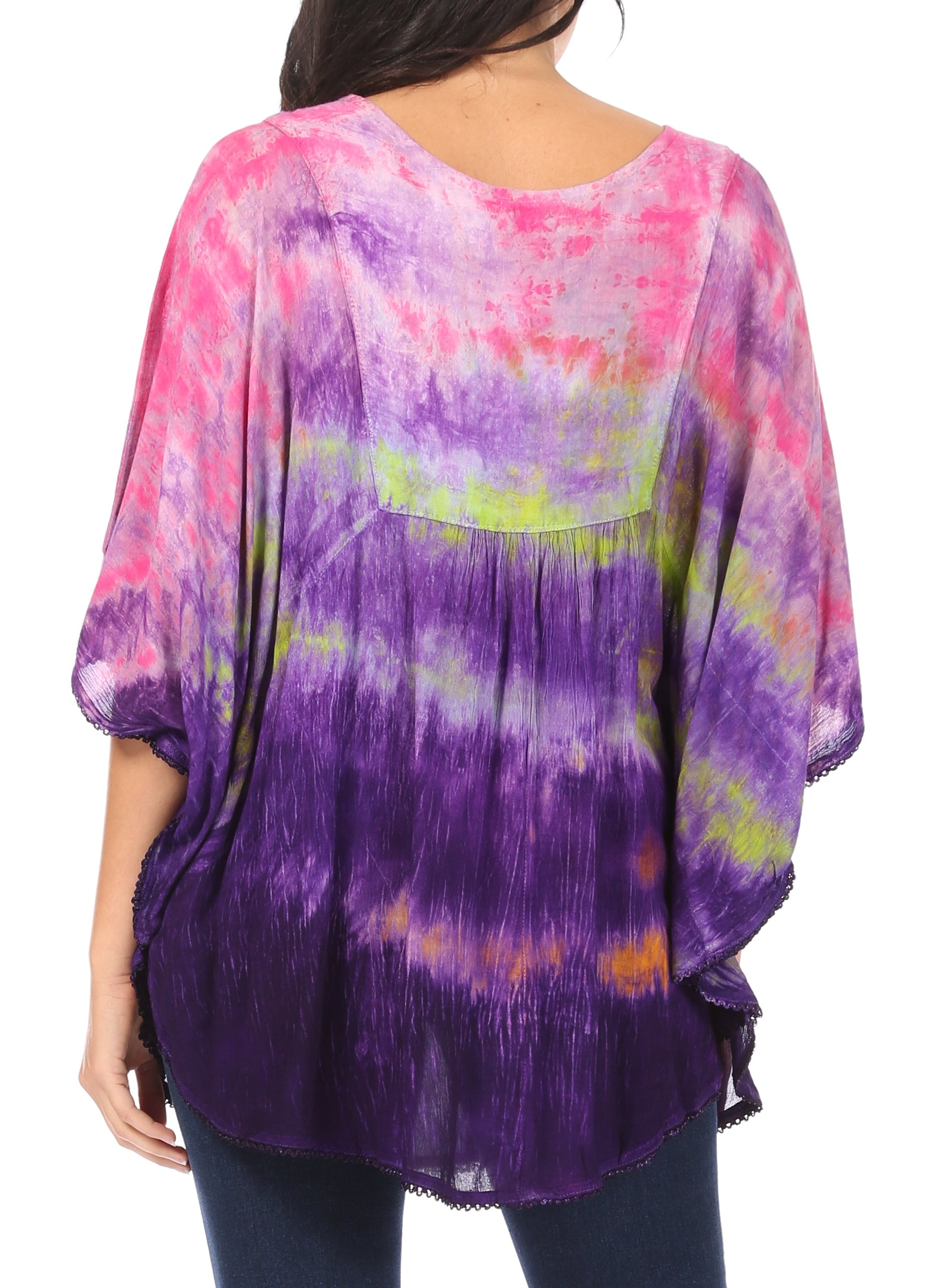 Multicolored tie-dye top on a white background
