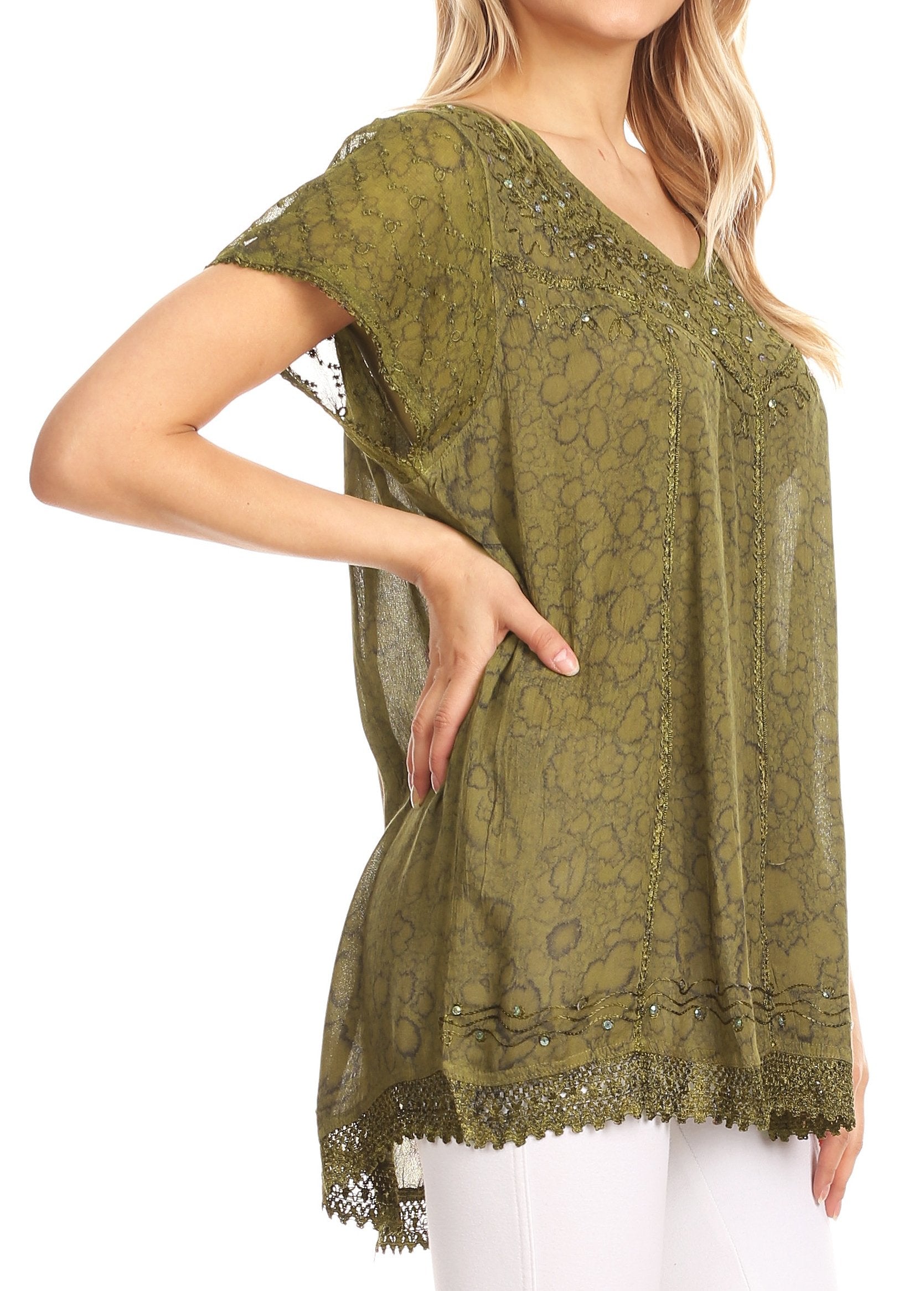 Sakkas - Charolette Embroidery And Sequin Accents Blouse