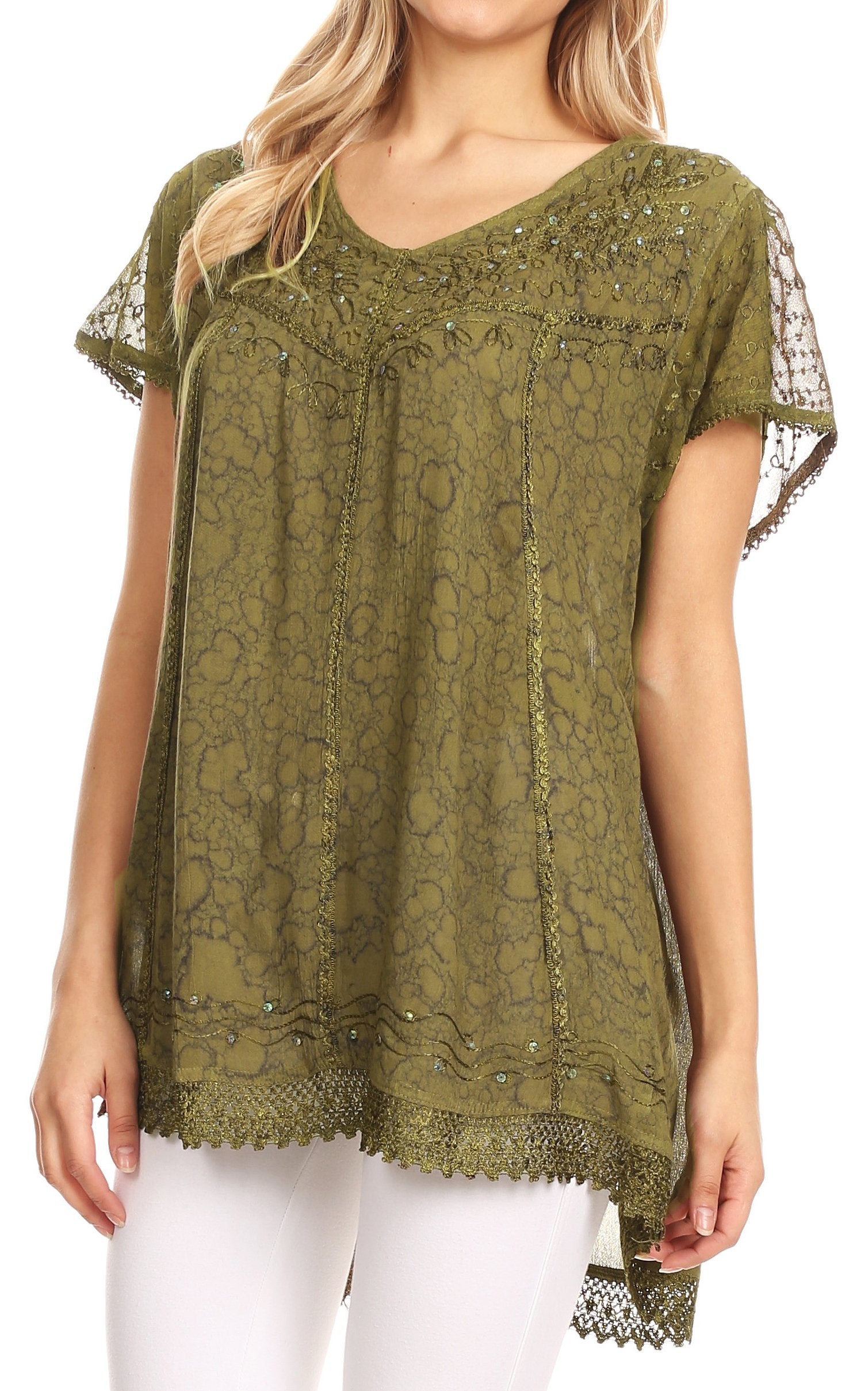 Sakkas - Charolette Embroidery And Sequin Accents Blouse