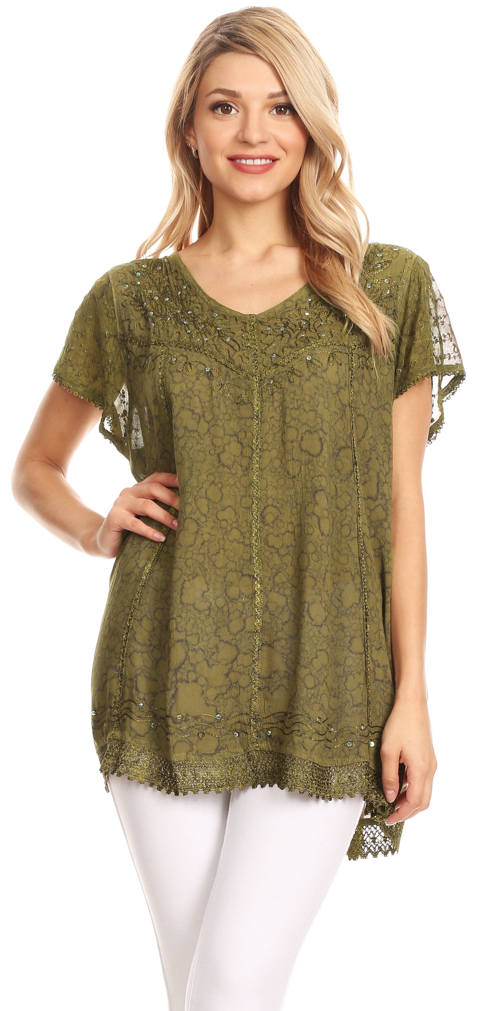 Sakkas - Charolette Embroidery And Sequin Accents Blouse