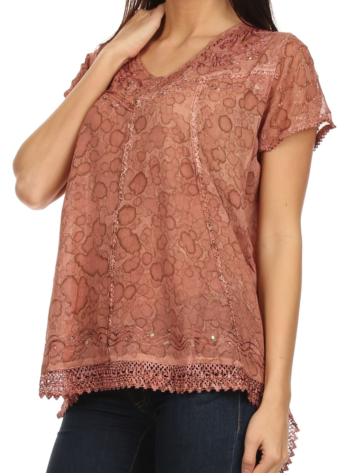 Sakkas - Charolette Embroidery And Sequin Accents Blouse