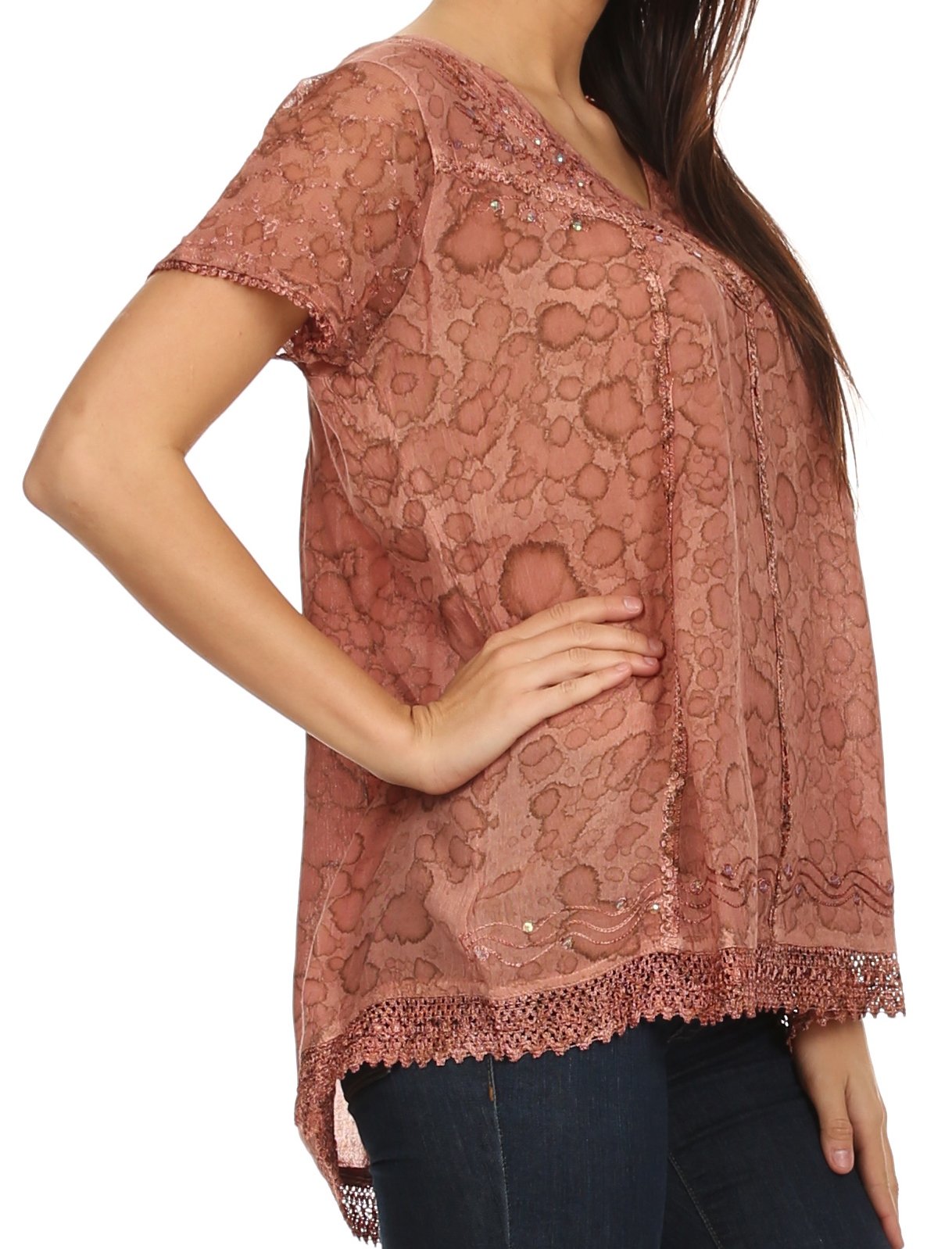 Sakkas - Charolette Embroidery And Sequin Accents Blouse