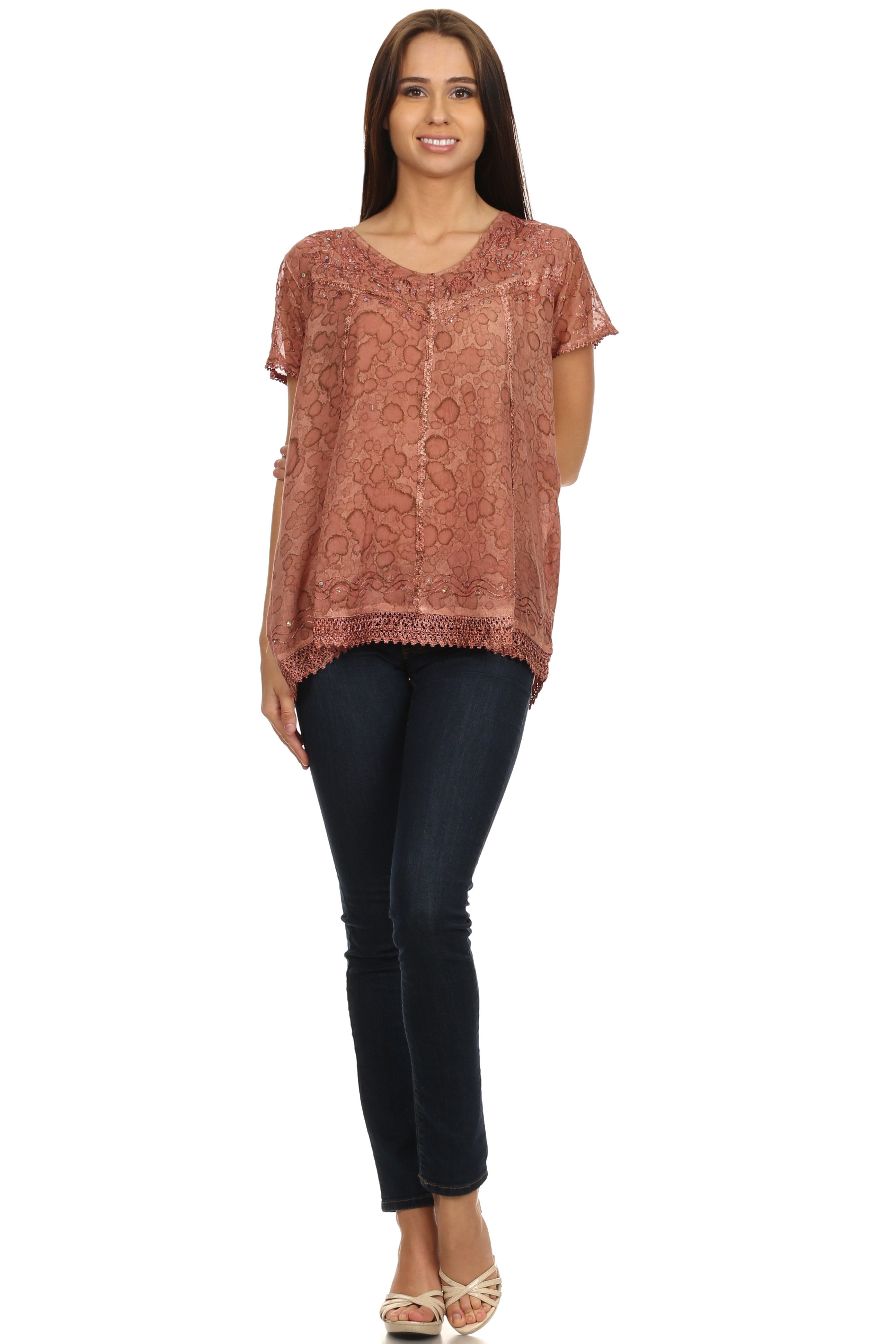 Sakkas - Charolette Embroidery And Sequin Accents Blouse