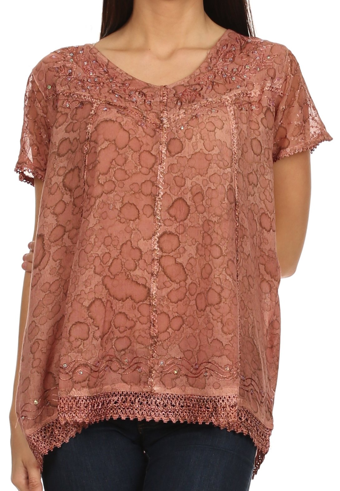 Sakkas - Charolette Embroidery And Sequin Accents Blouse