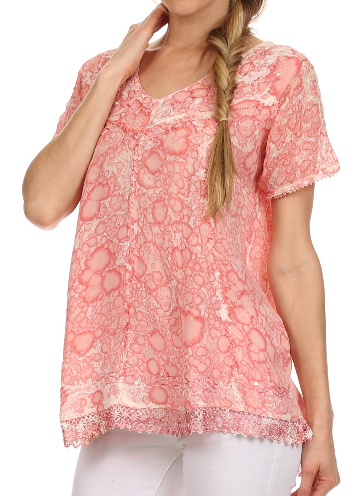 Sakkas - Charolette Embroidery And Sequin Accents Blouse