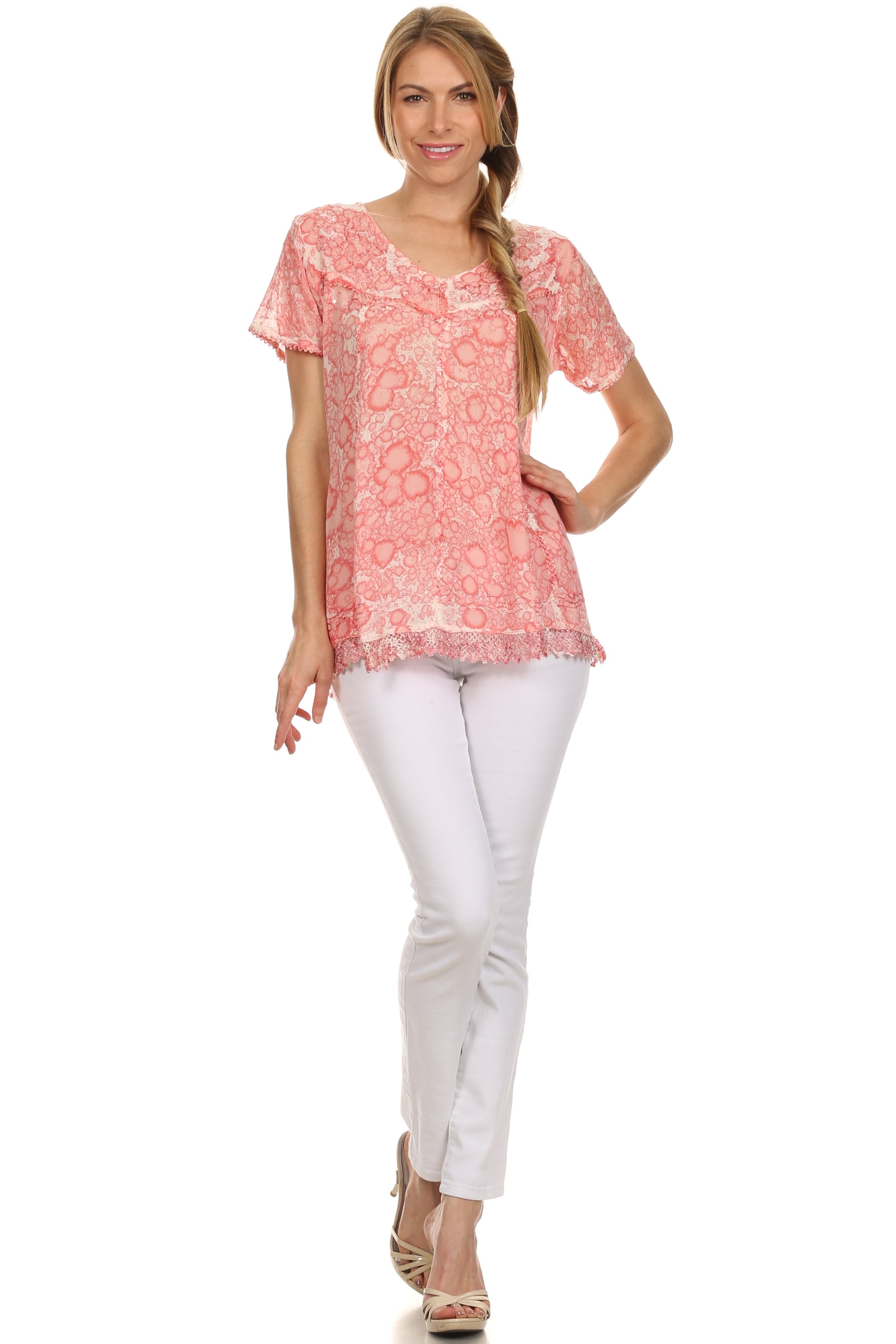 Sakkas - Charolette Embroidery And Sequin Accents Blouse