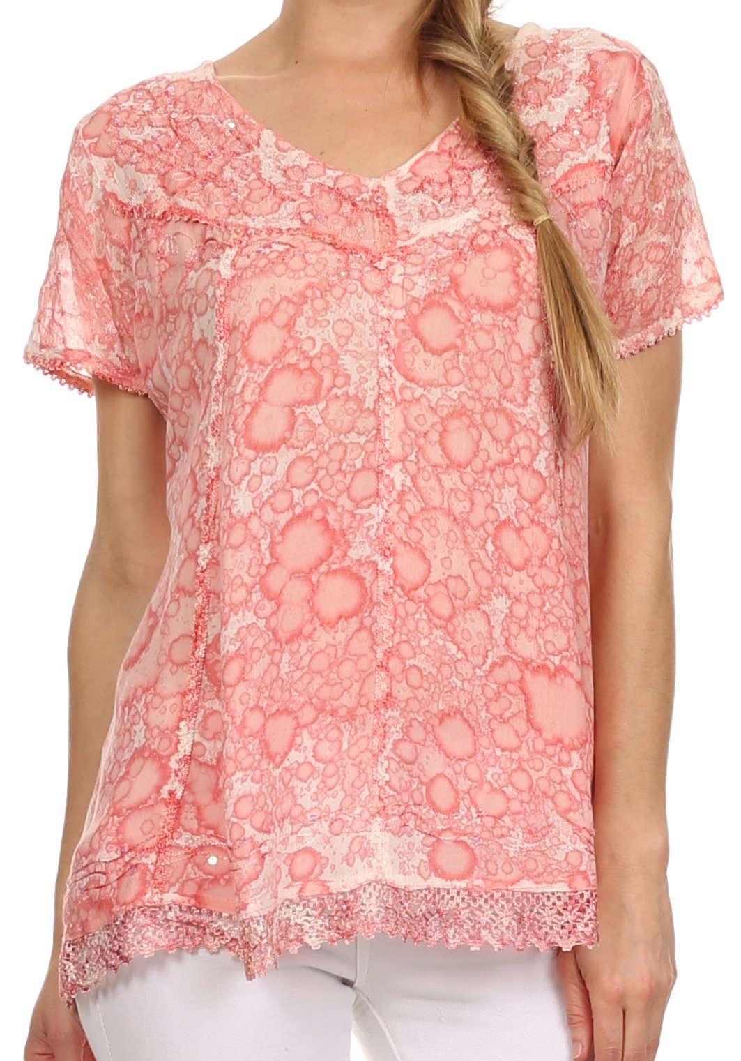 Sakkas - Charolette Embroidery And Sequin Accents Blouse