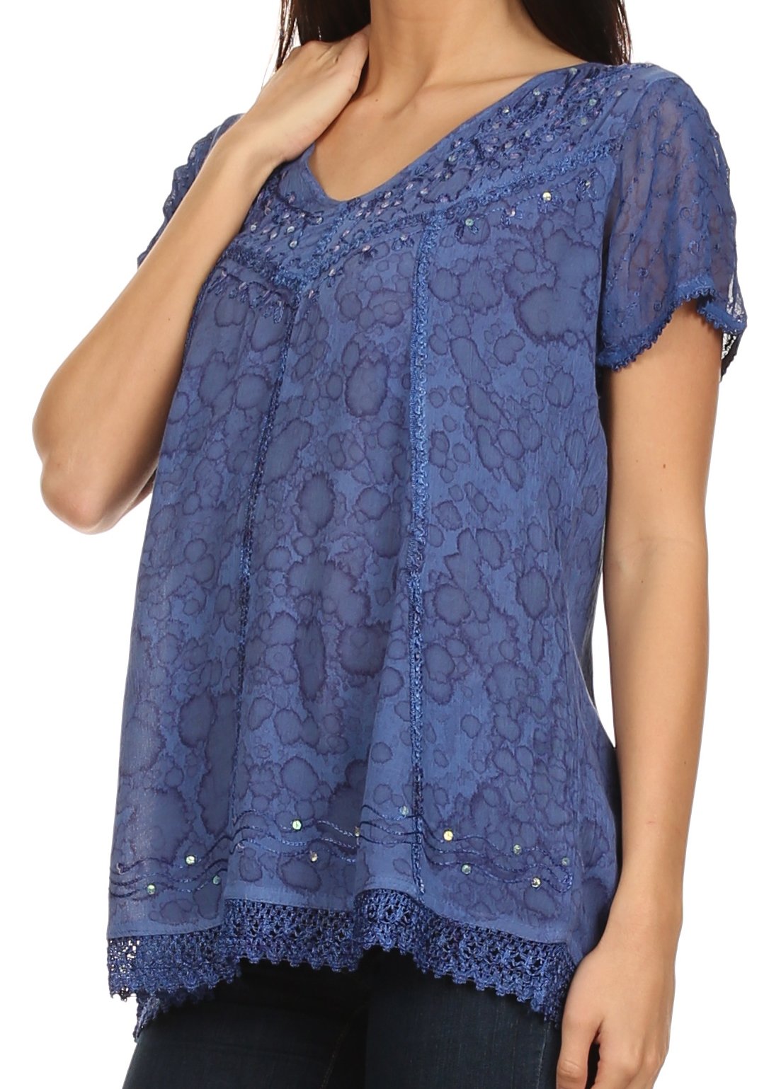 Sakkas - Charolette Embroidery And Sequin Accents Blouse