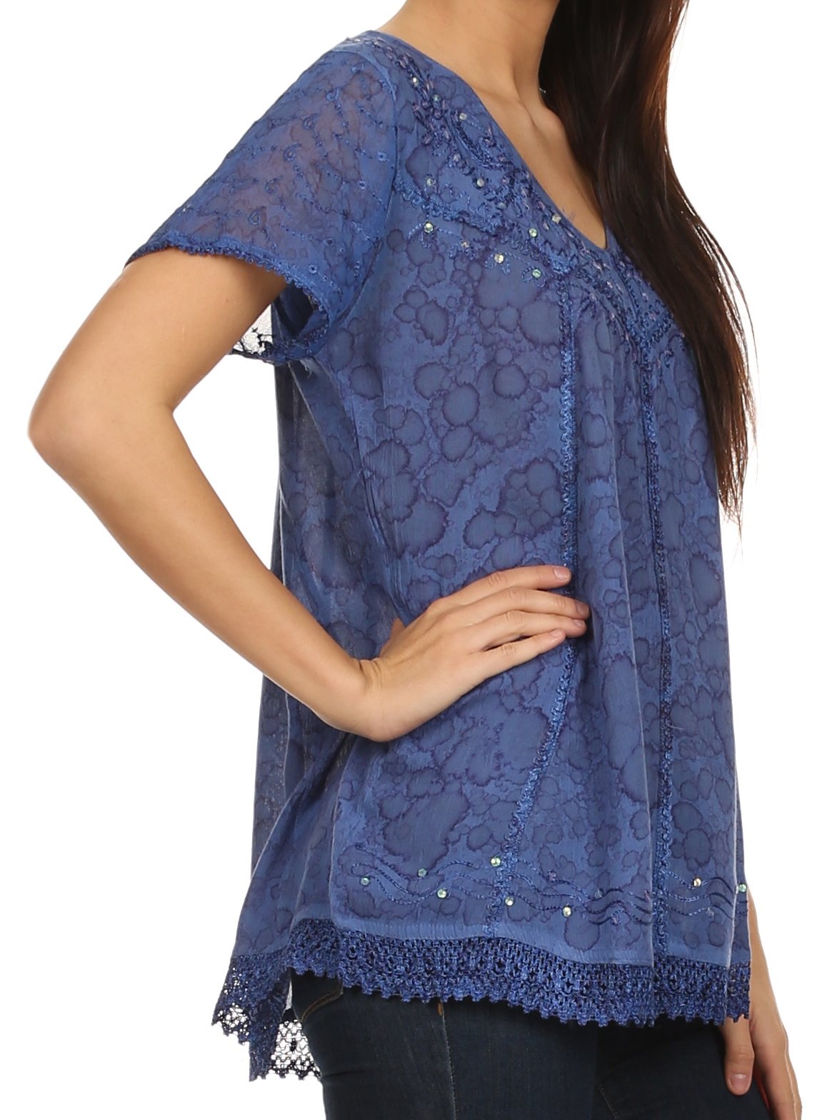 Sakkas - Charolette Embroidery And Sequin Accents Blouse