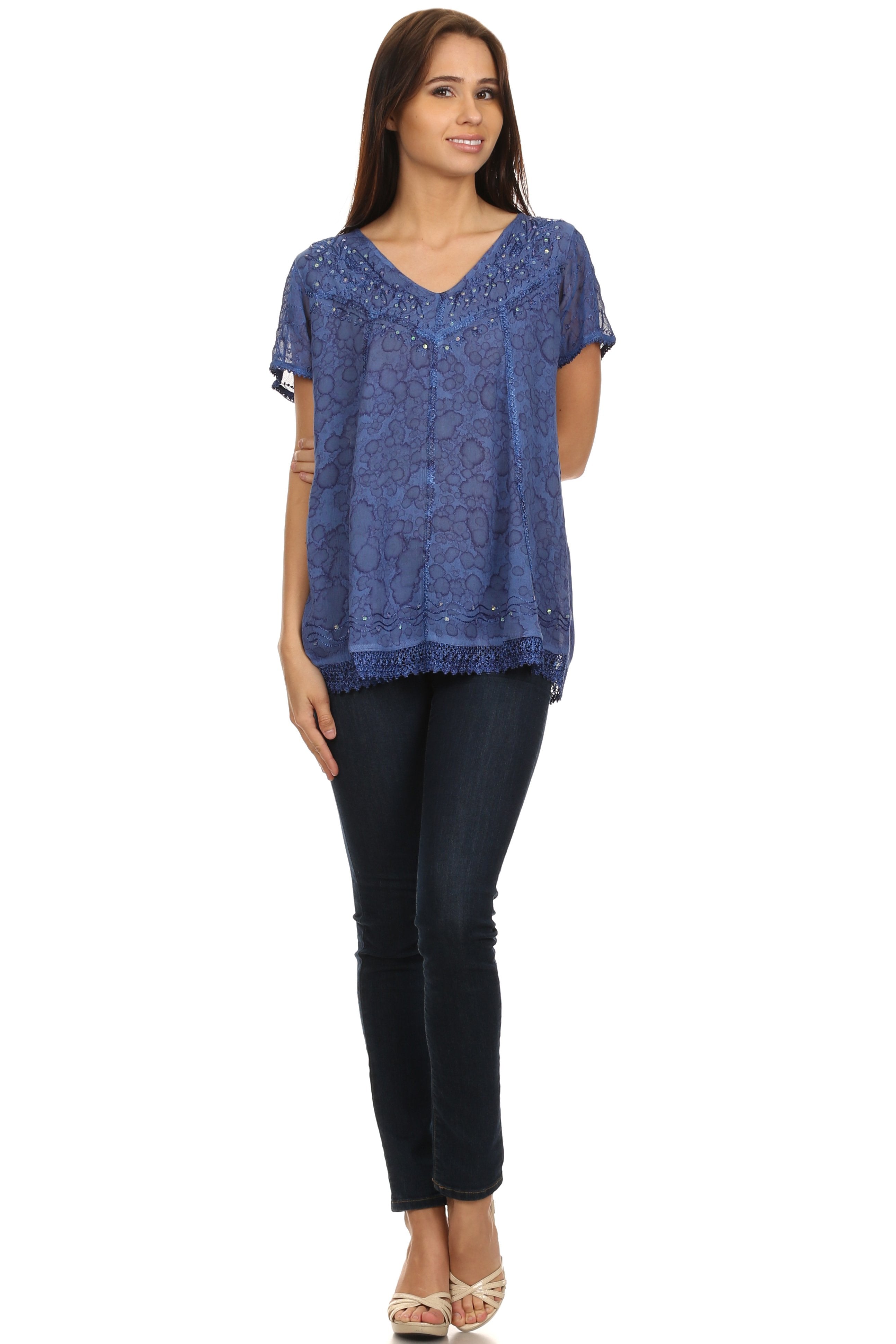 Sakkas - Charolette Embroidery And Sequin Accents Blouse