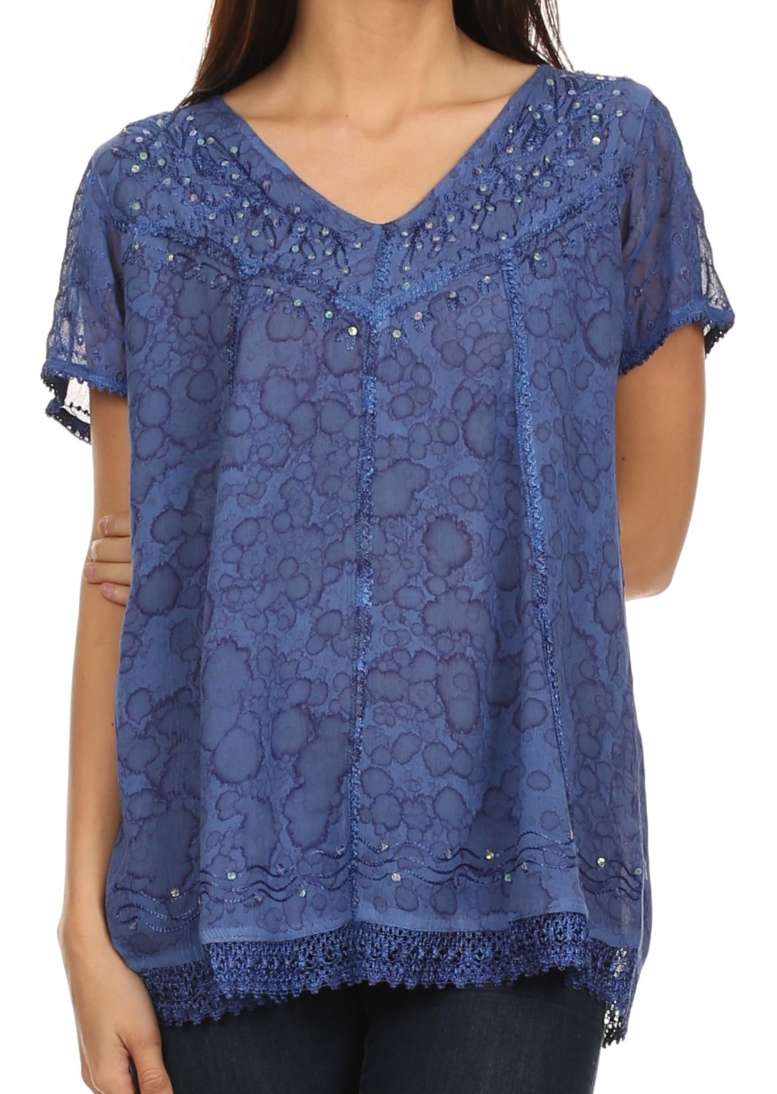 Sakkas - Charolette Embroidery And Sequin Accents Blouse
