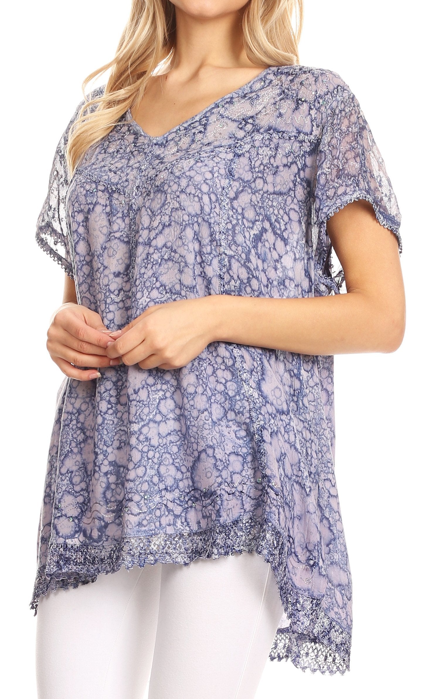 Sakkas - Charolette Embroidery And Sequin Accents Blouse