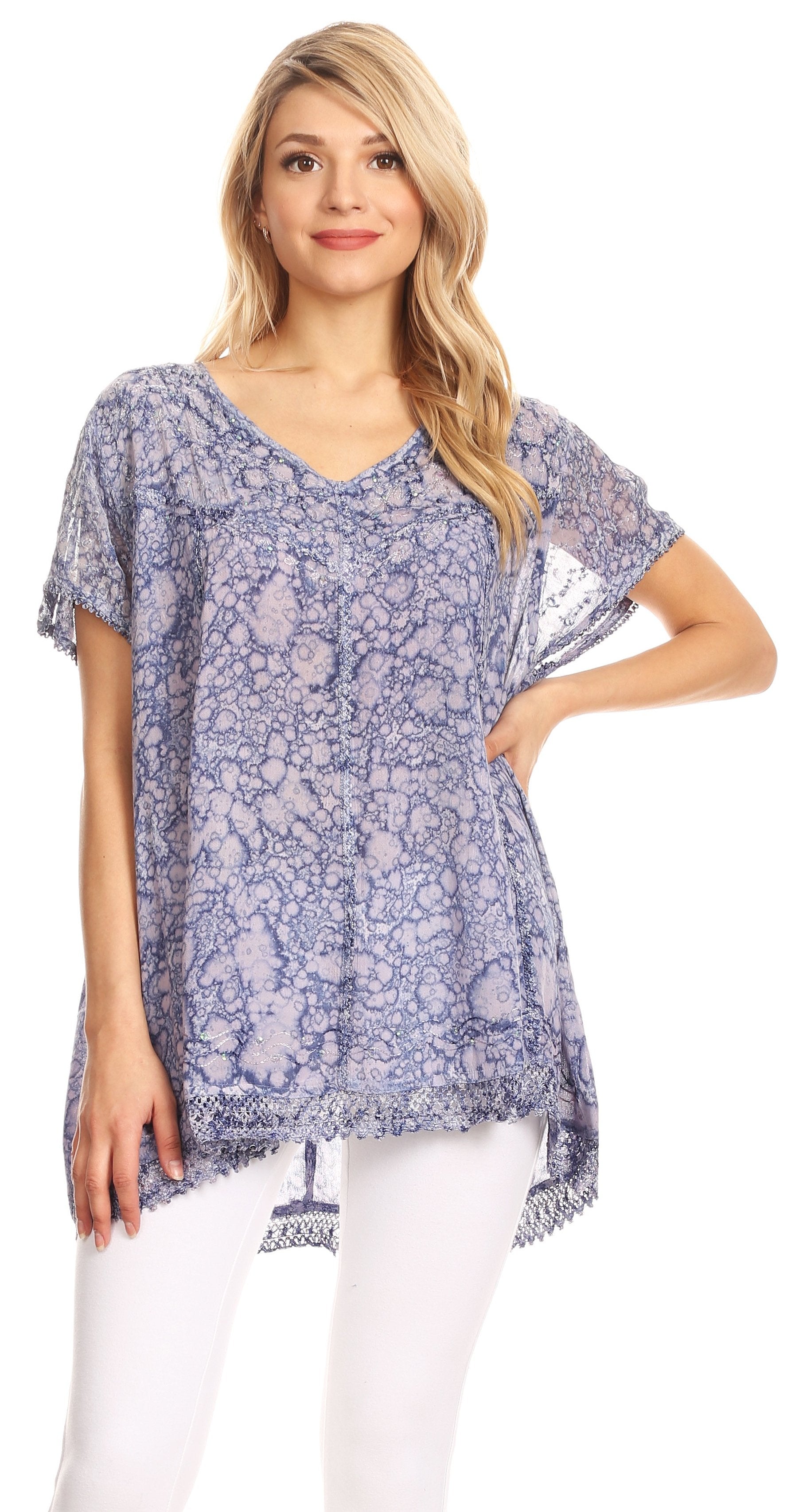 Sakkas - Charolette Embroidery And Sequin Accents Blouse