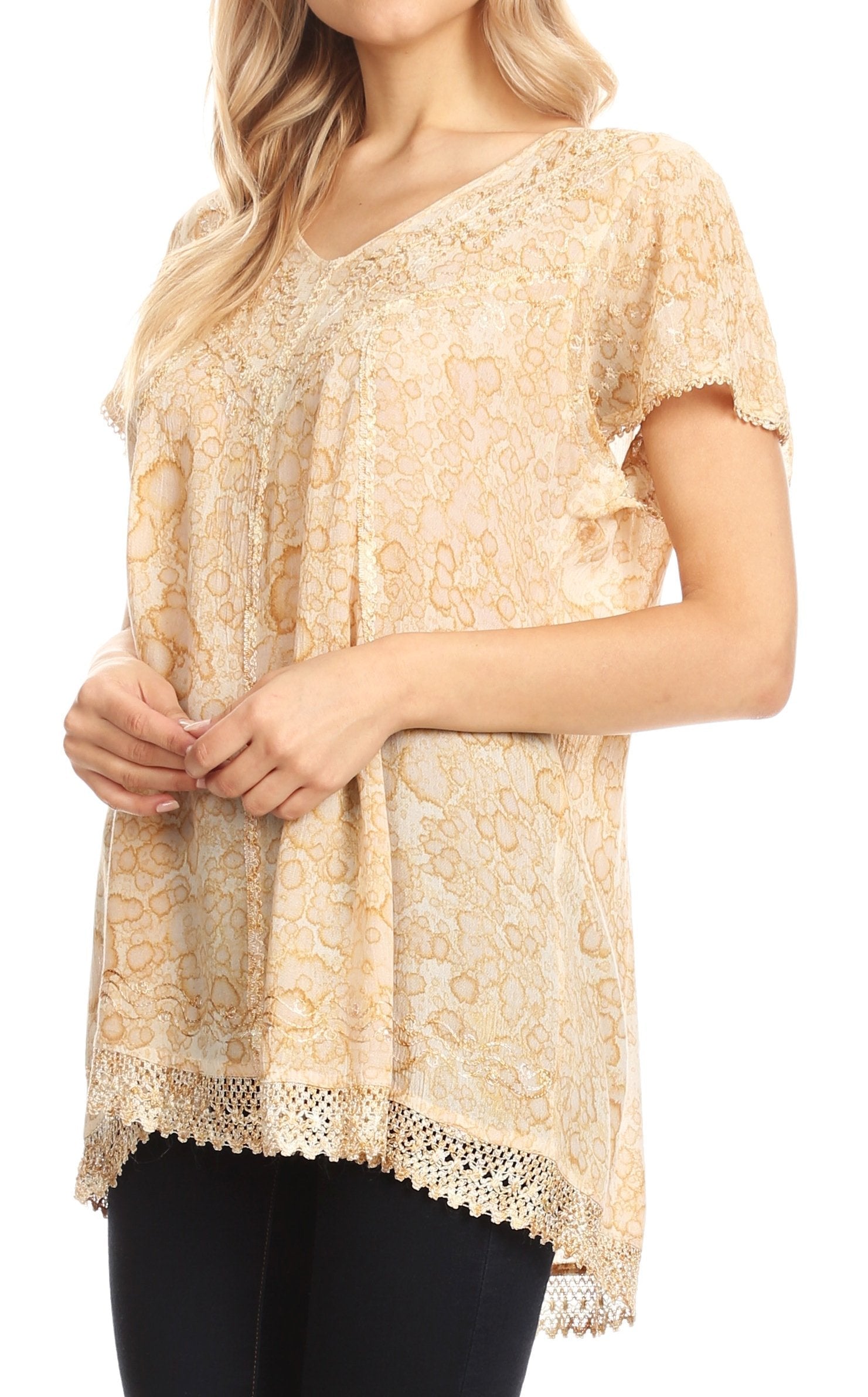 Sakkas - Charolette Embroidery And Sequin Accents Blouse