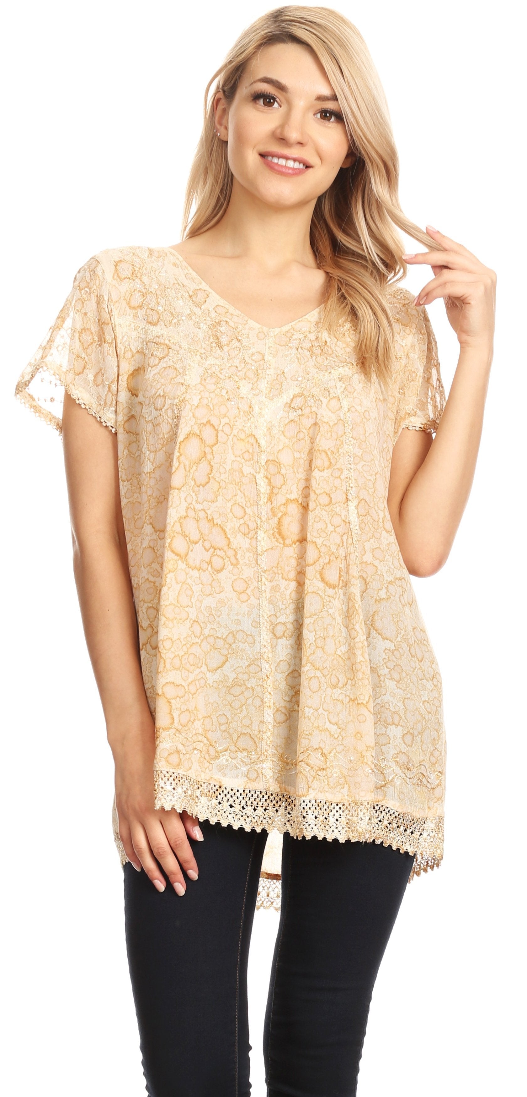 Sakkas - Charolette Embroidery And Sequin Accents Blouse