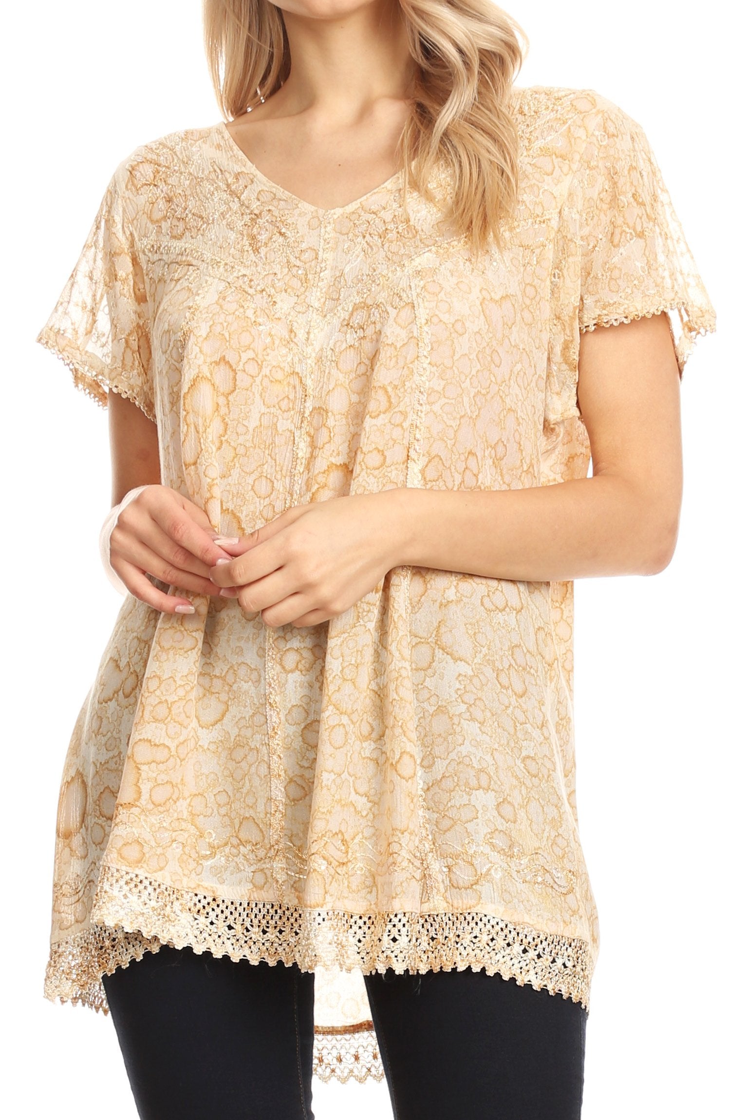 Sakkas - Charolette Embroidery And Sequin Accents Blouse